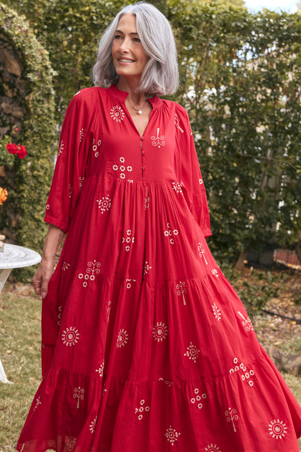 Mirabelle Frill Dress in Cardinal