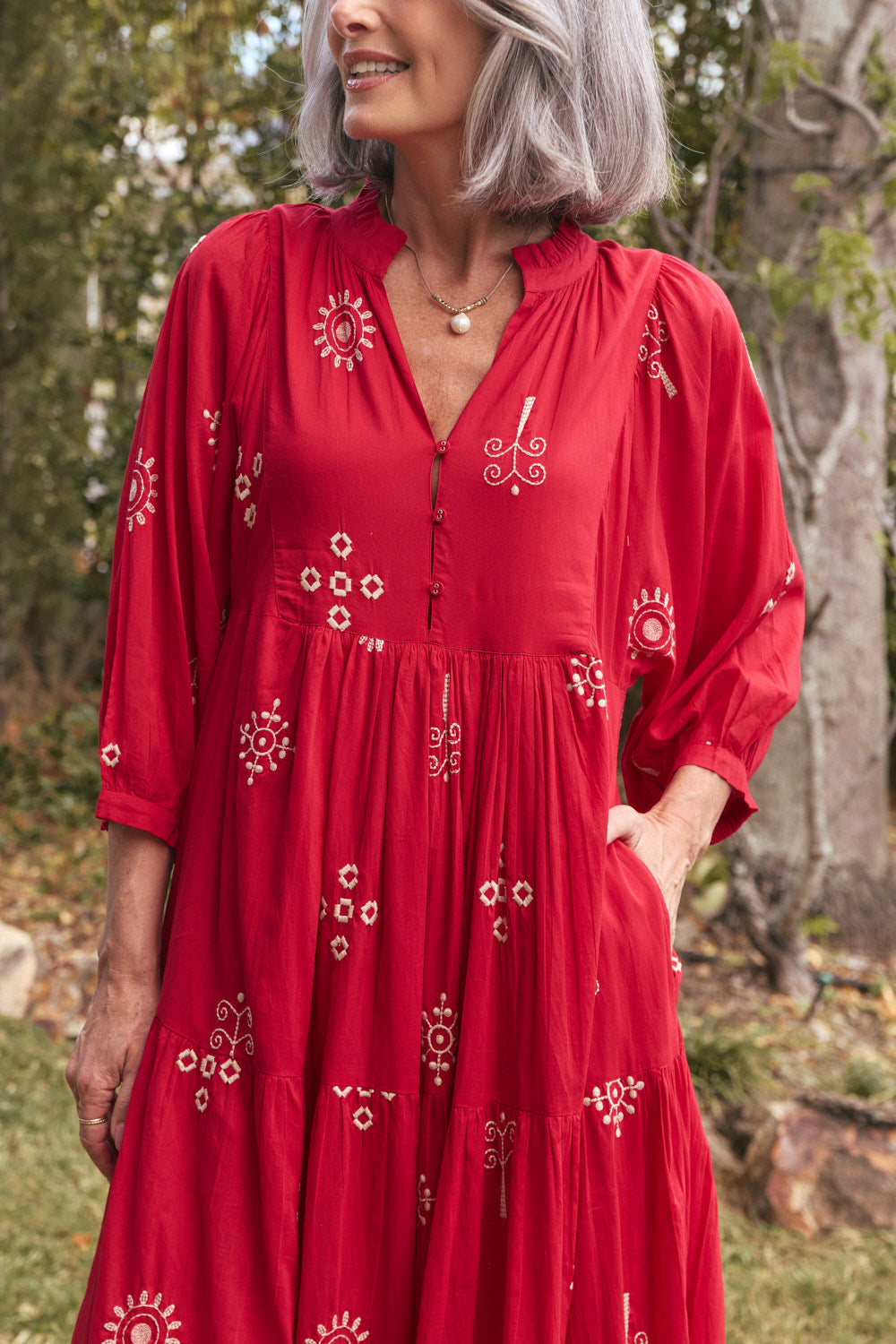 Mirabelle Frill Dress in Cardinal