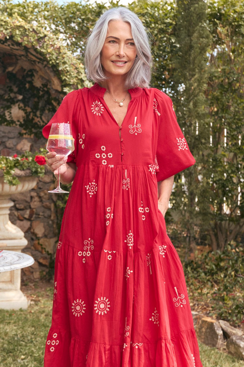 Mirabelle Frill Dress in Cardinal