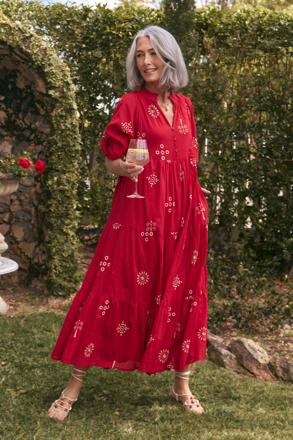 Mirabelle Frill Dress in Cardinal