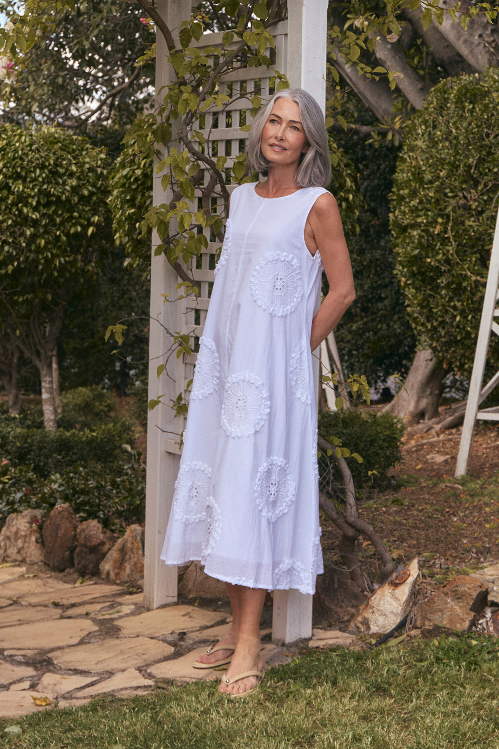 Suzie Reversible Swing Dress in White Manali