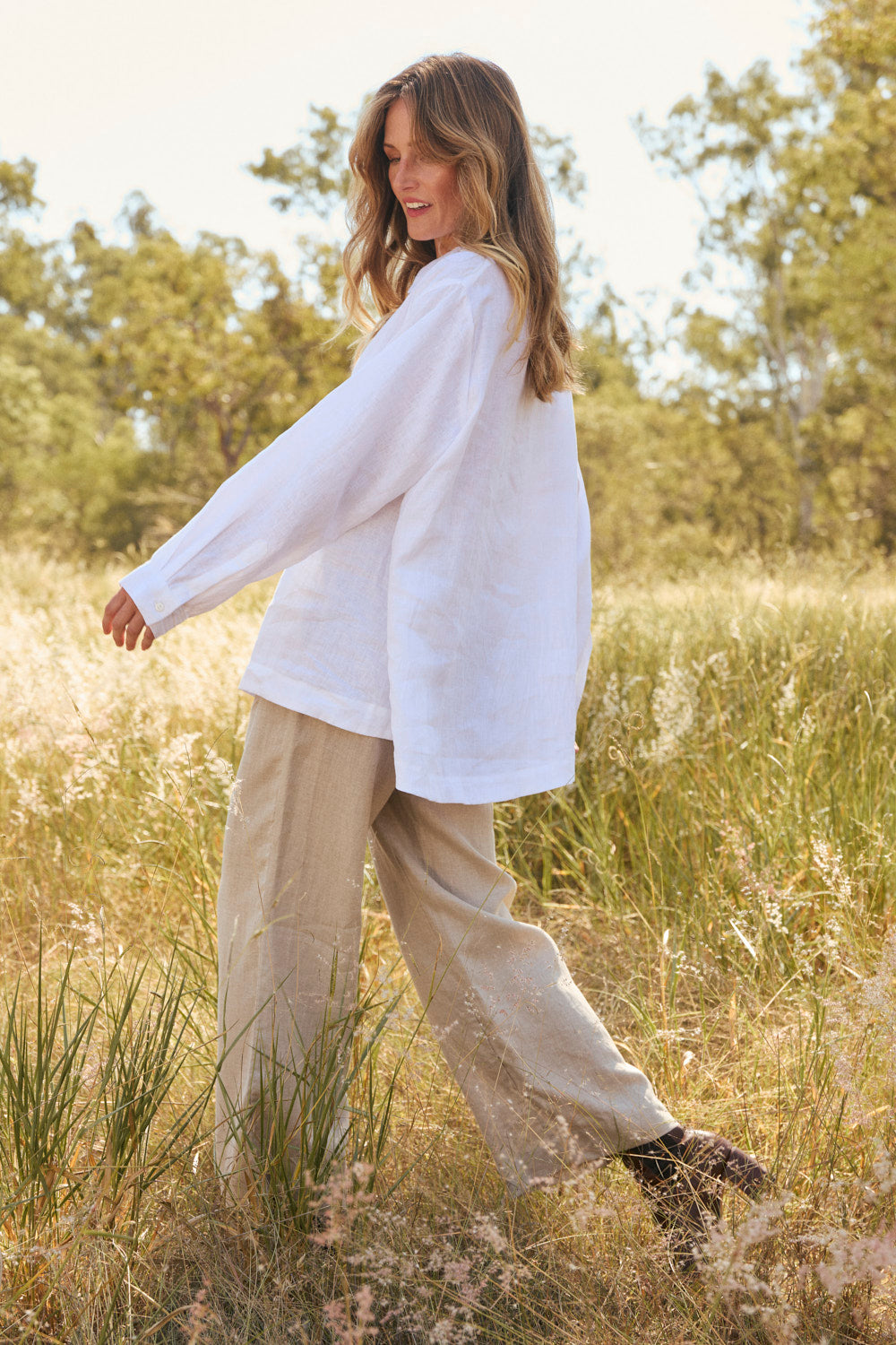 Oversized Linen Boyfriend Shirt in White