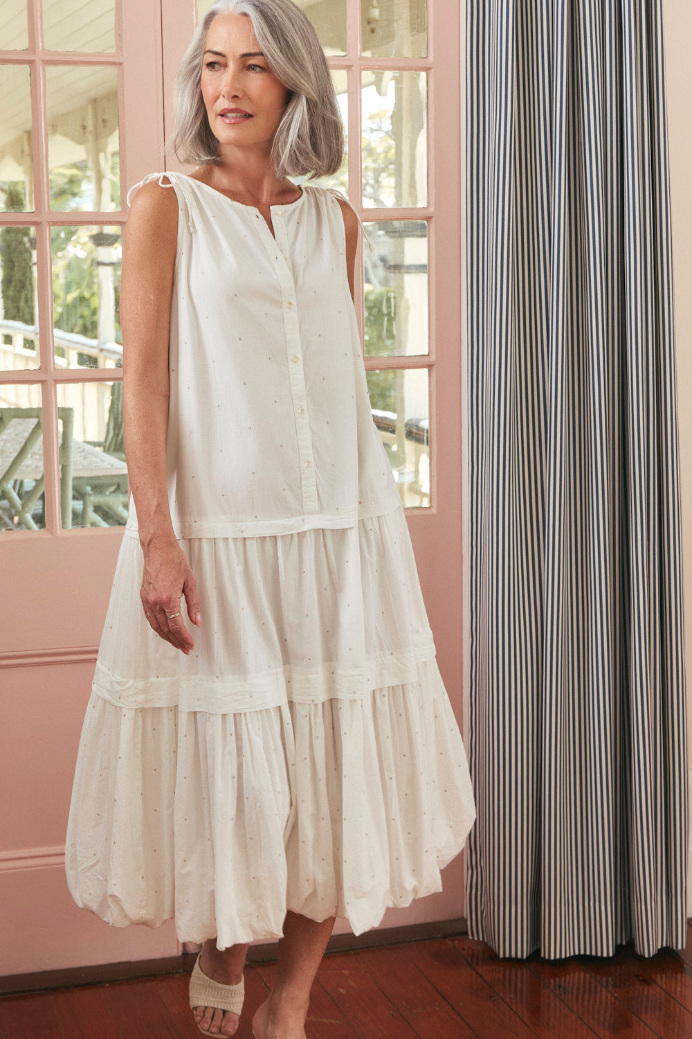 Millie Reversible Bubble Hem Dress in White Aurum
