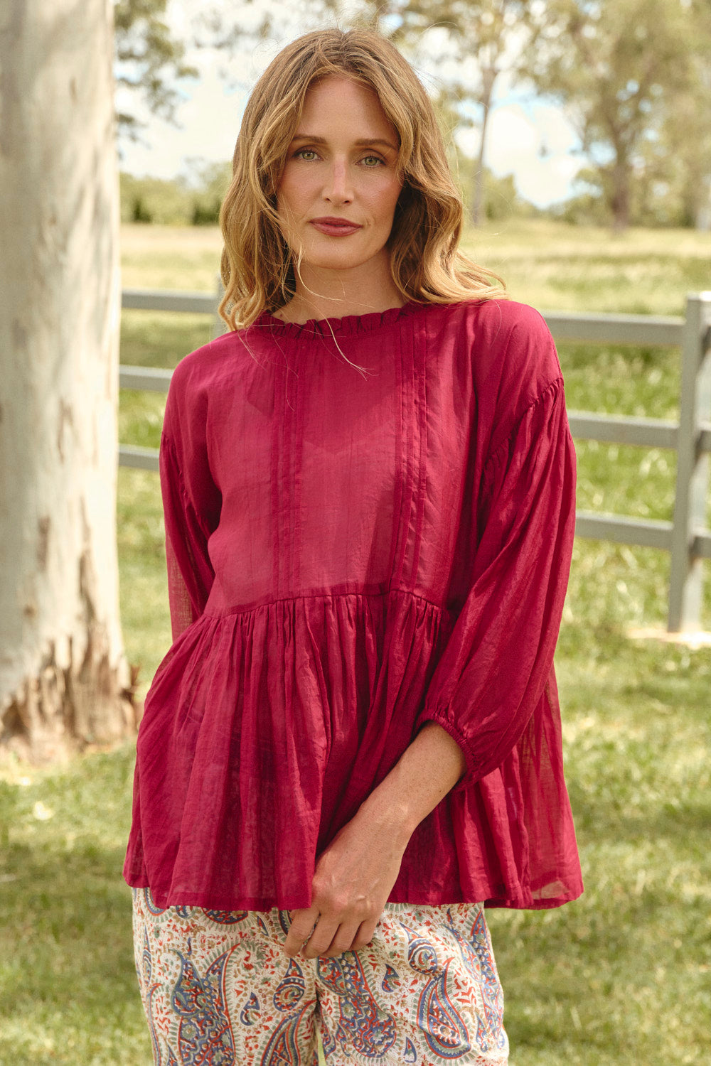 Coco Cotton Silk Blouse in Scarlet