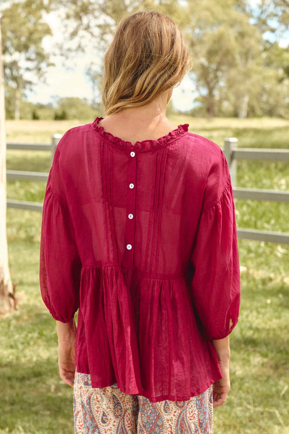 Coco Cotton Silk Blouse in Scarlet in soft 80% cotton 20% silk, designed in Brisbane Australia