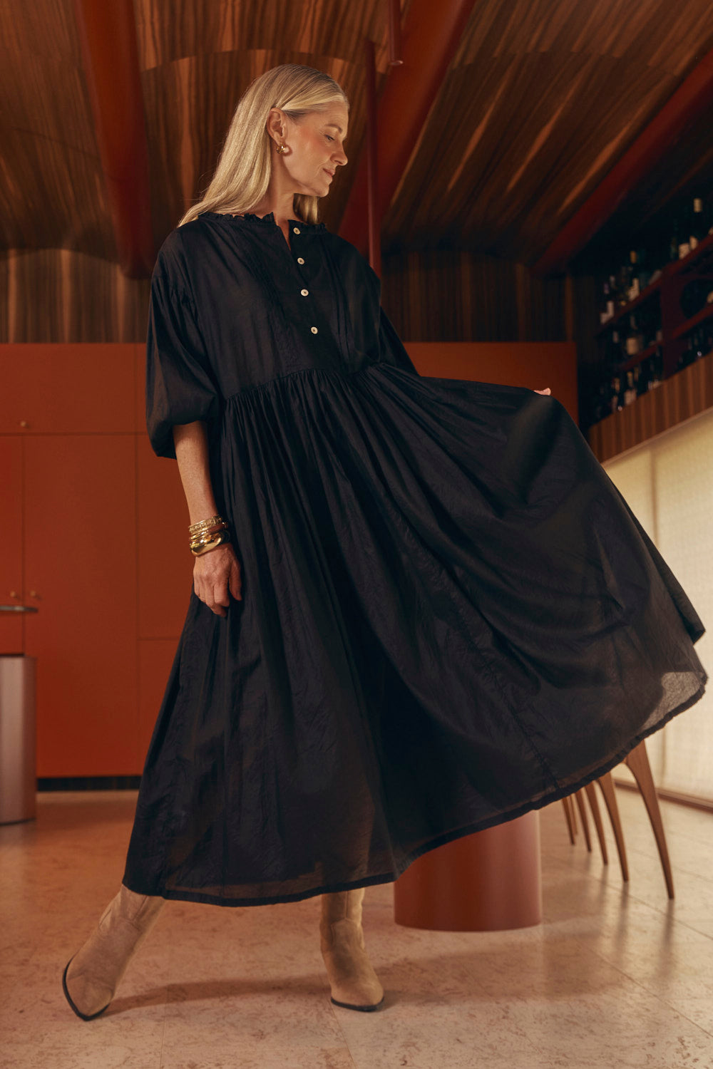 cotton silk dress Coco Cotton Silk Dress in Onyx