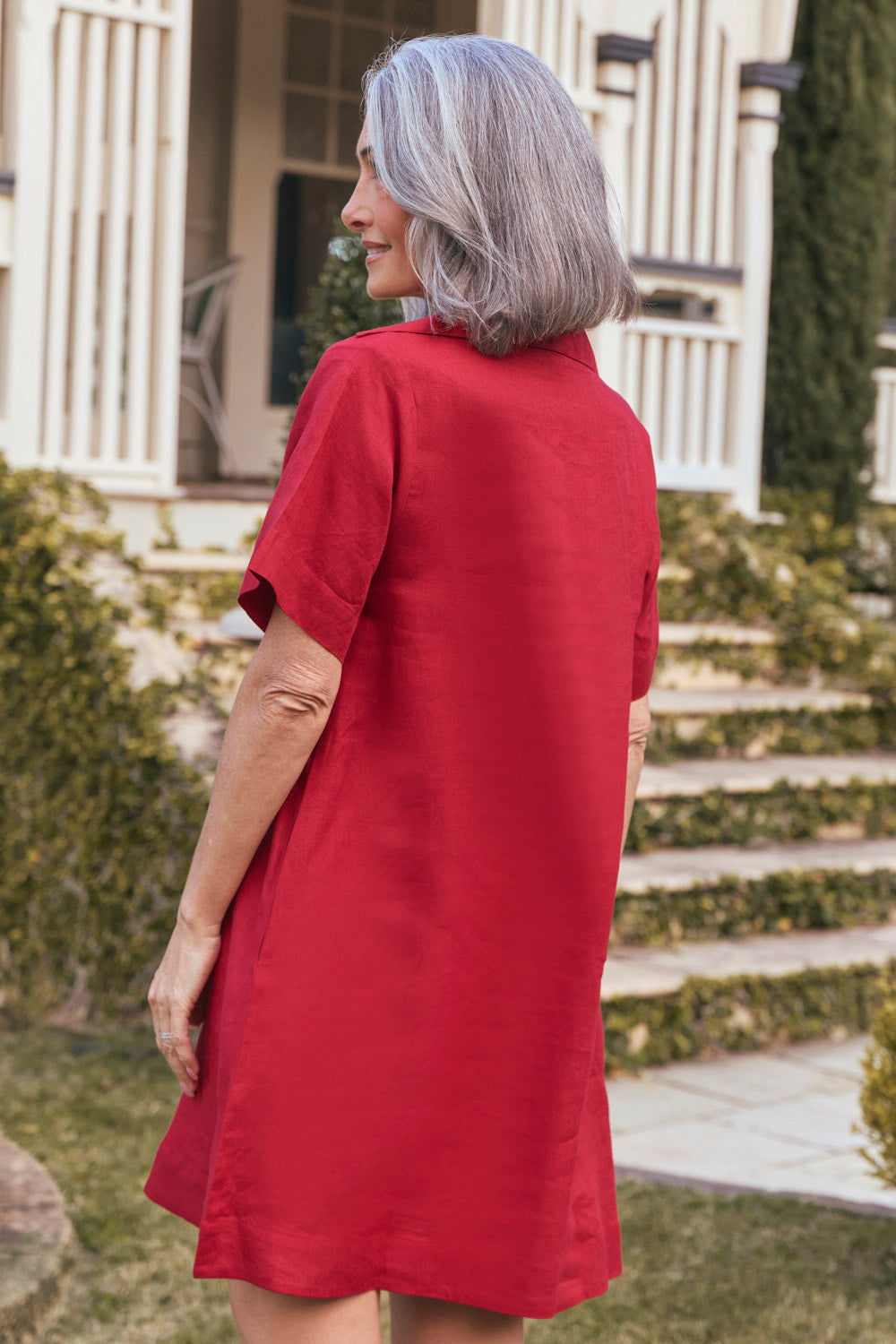 Leni Linen Short Collared Dress in Chilli