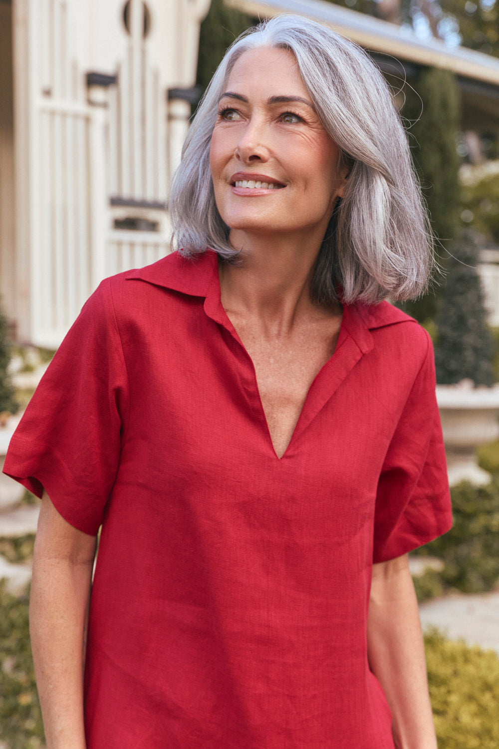 Leni Linen Short Collared Dress in Chilli