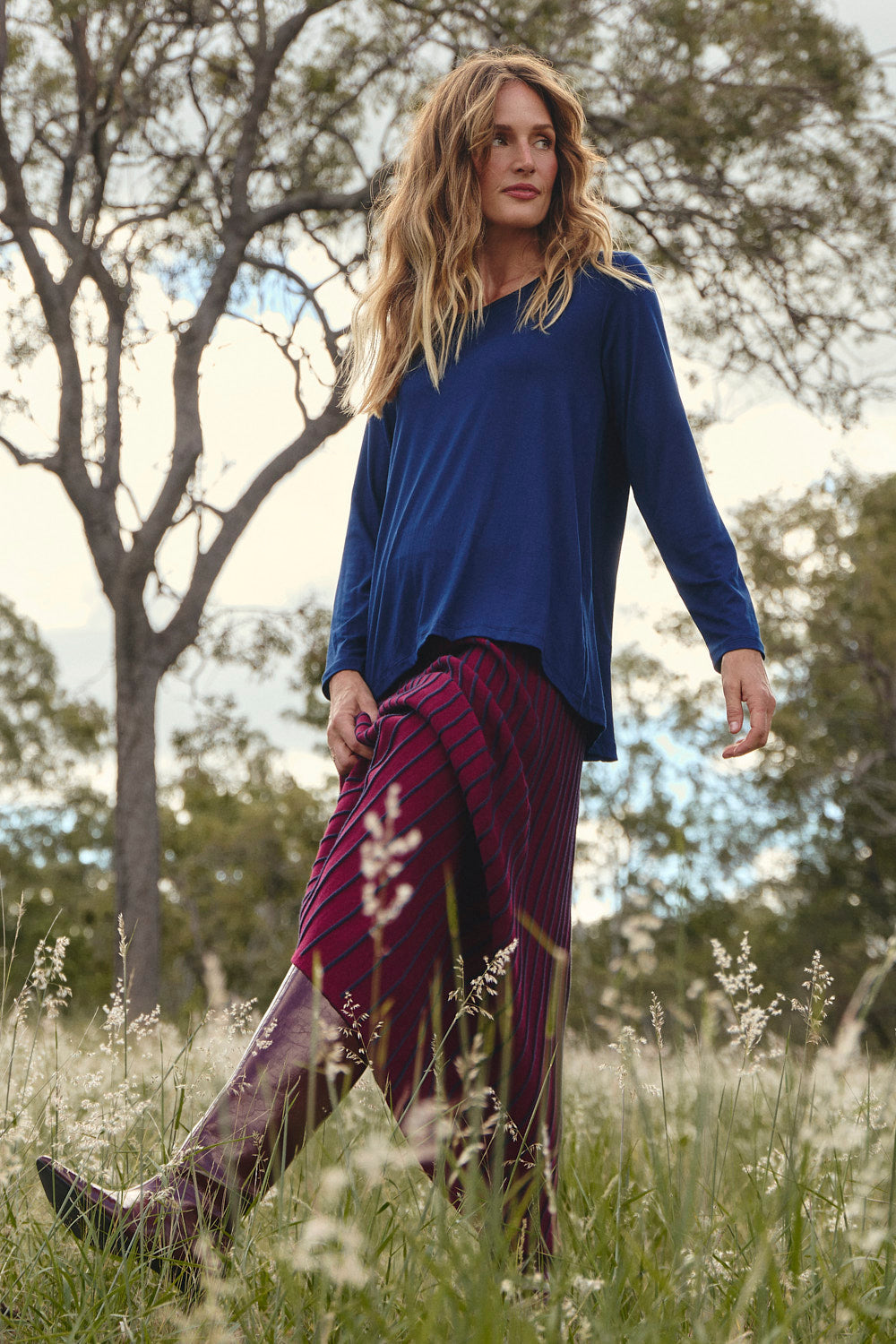 Long Sleeve Swing Tee in Navy from the Adrift Basics range, Australian womenswear by Adrift