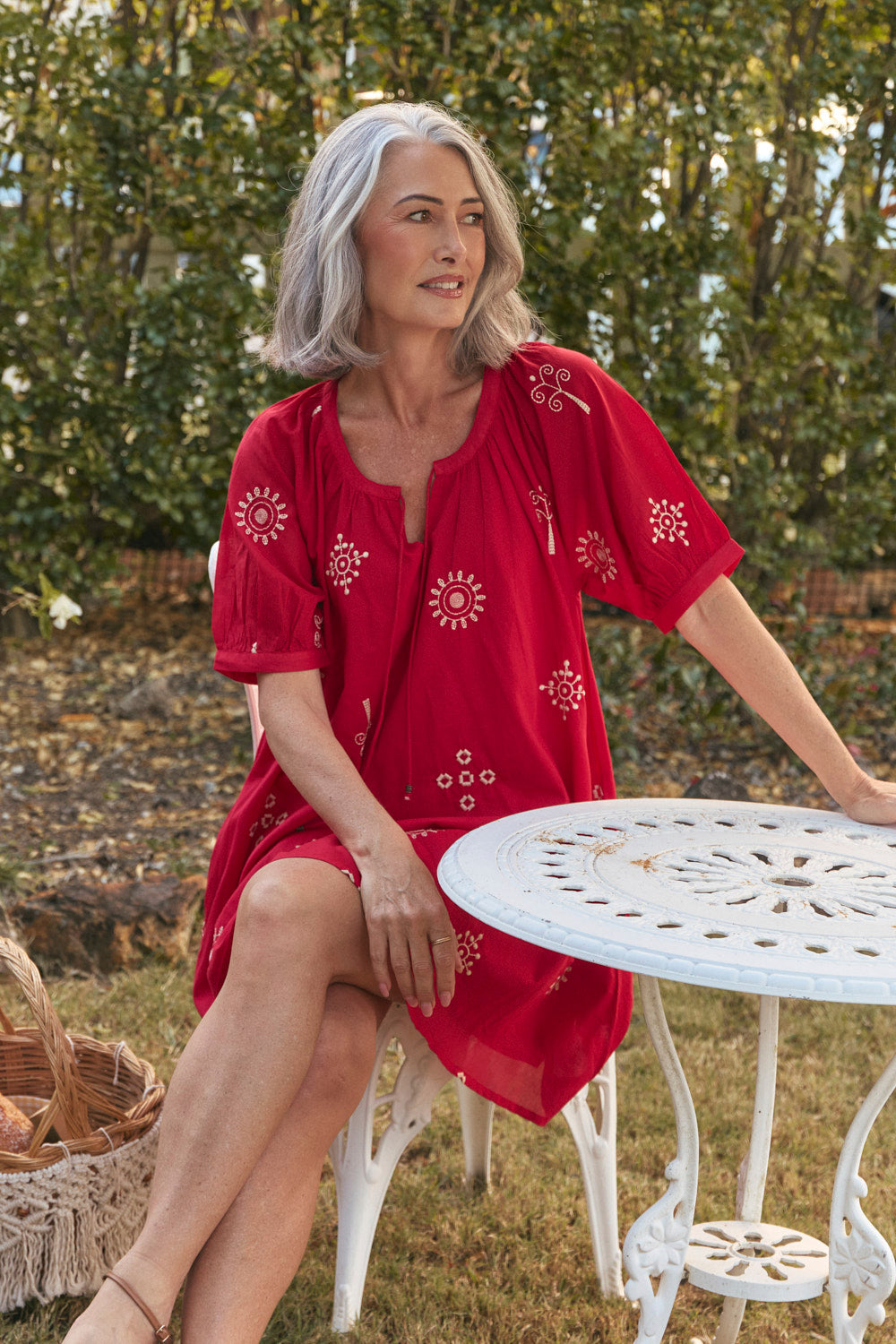 Via Short Billow Dress in Cardinal