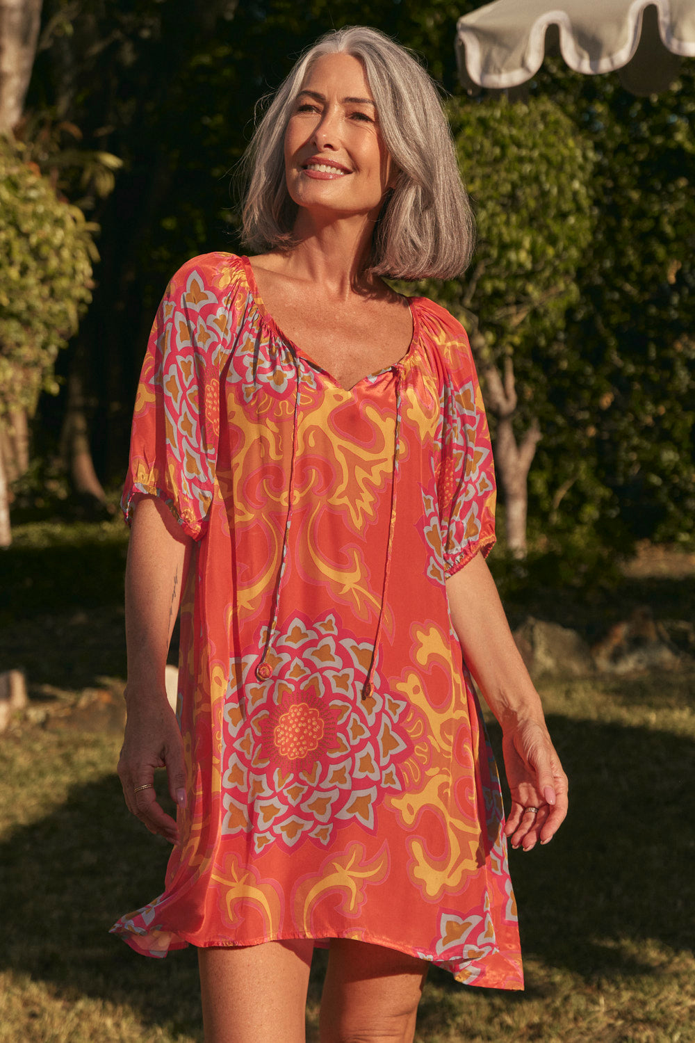 Via Short Billow Dress in Sunset Mimosa