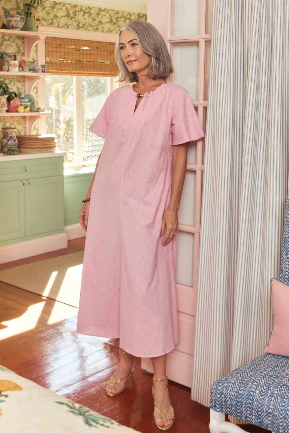 Percy Bead Neck Dress in Petal Pink