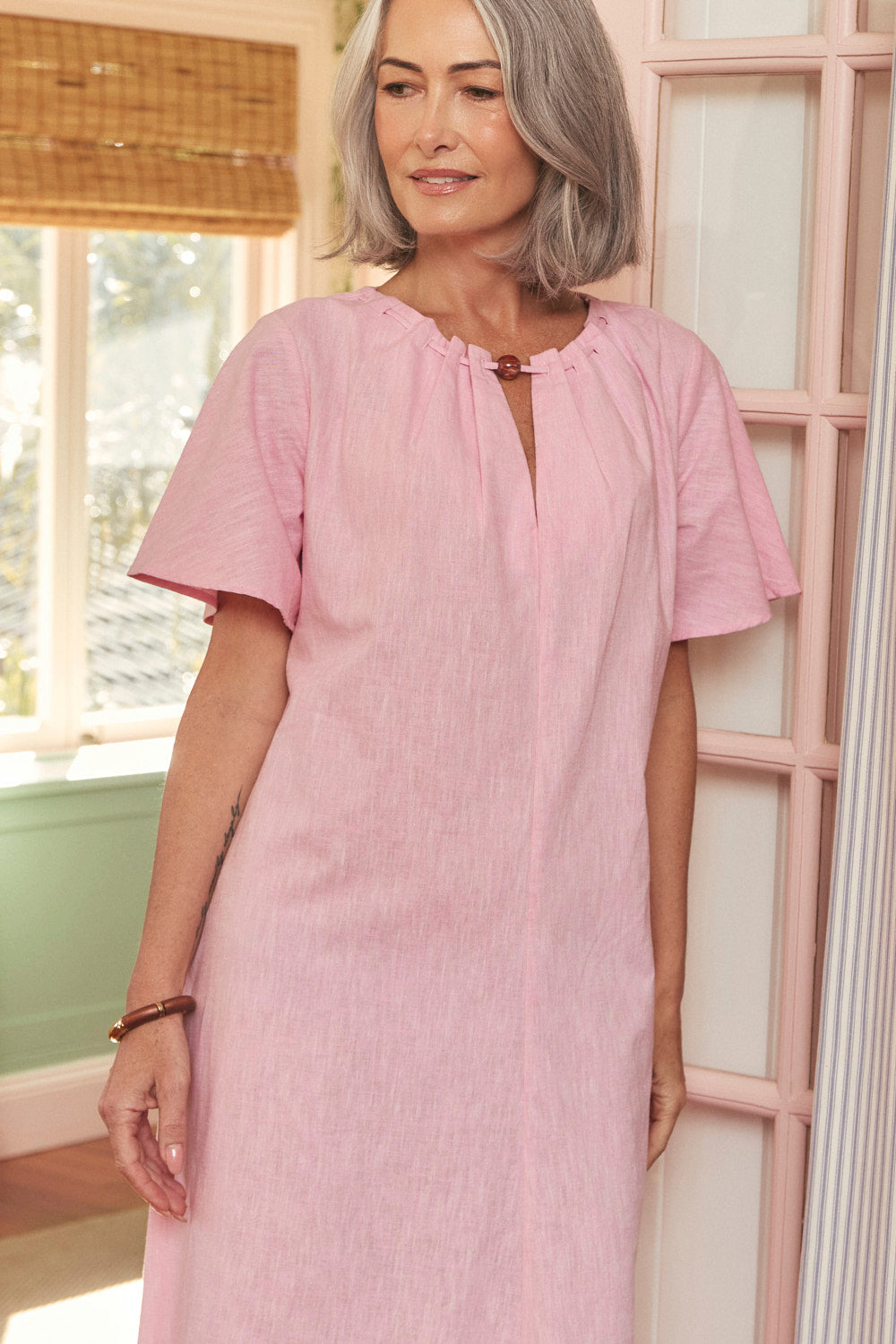 Percy Bead Neck Dress in Petal Pink