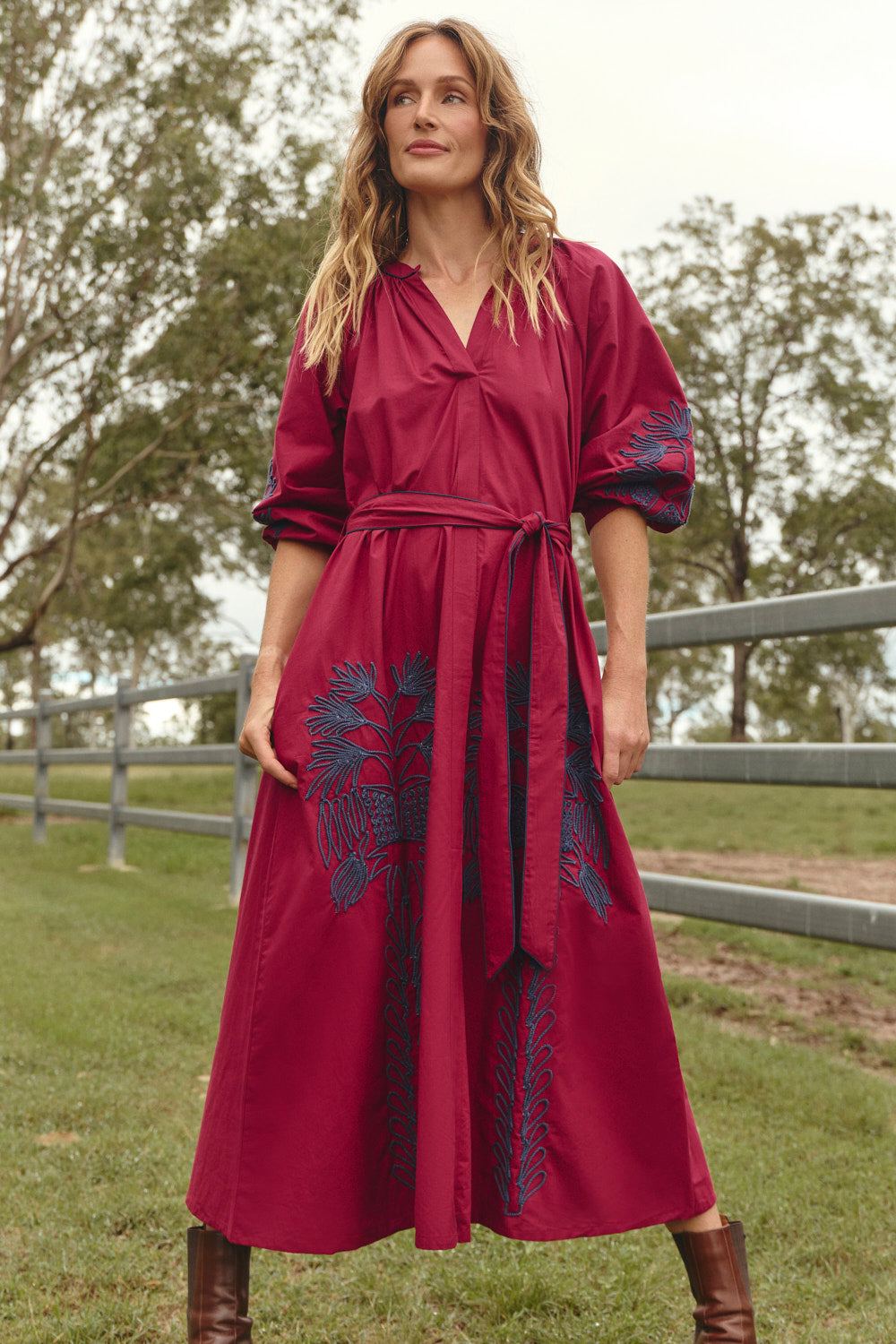Robin Belted Dress in Inkwell Burgundy