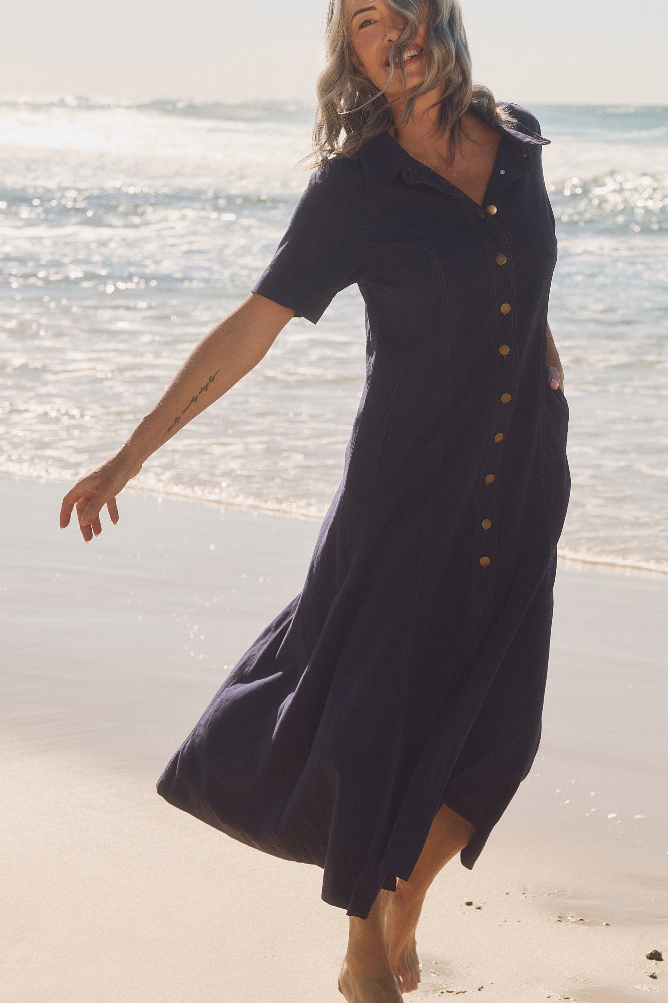 Maya Collared Dress in Navy