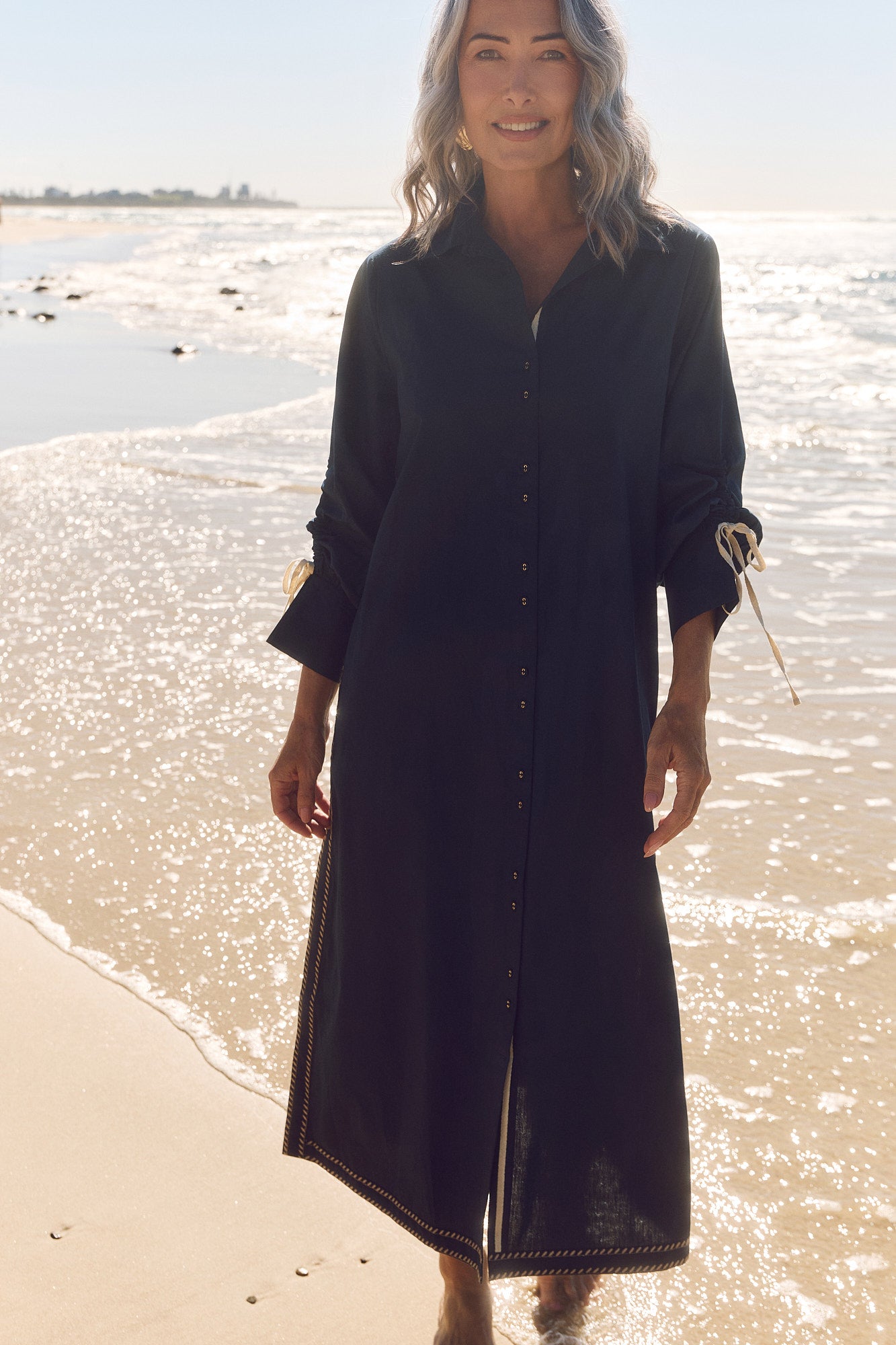 Andie Collared Drawstring Dress in Navy