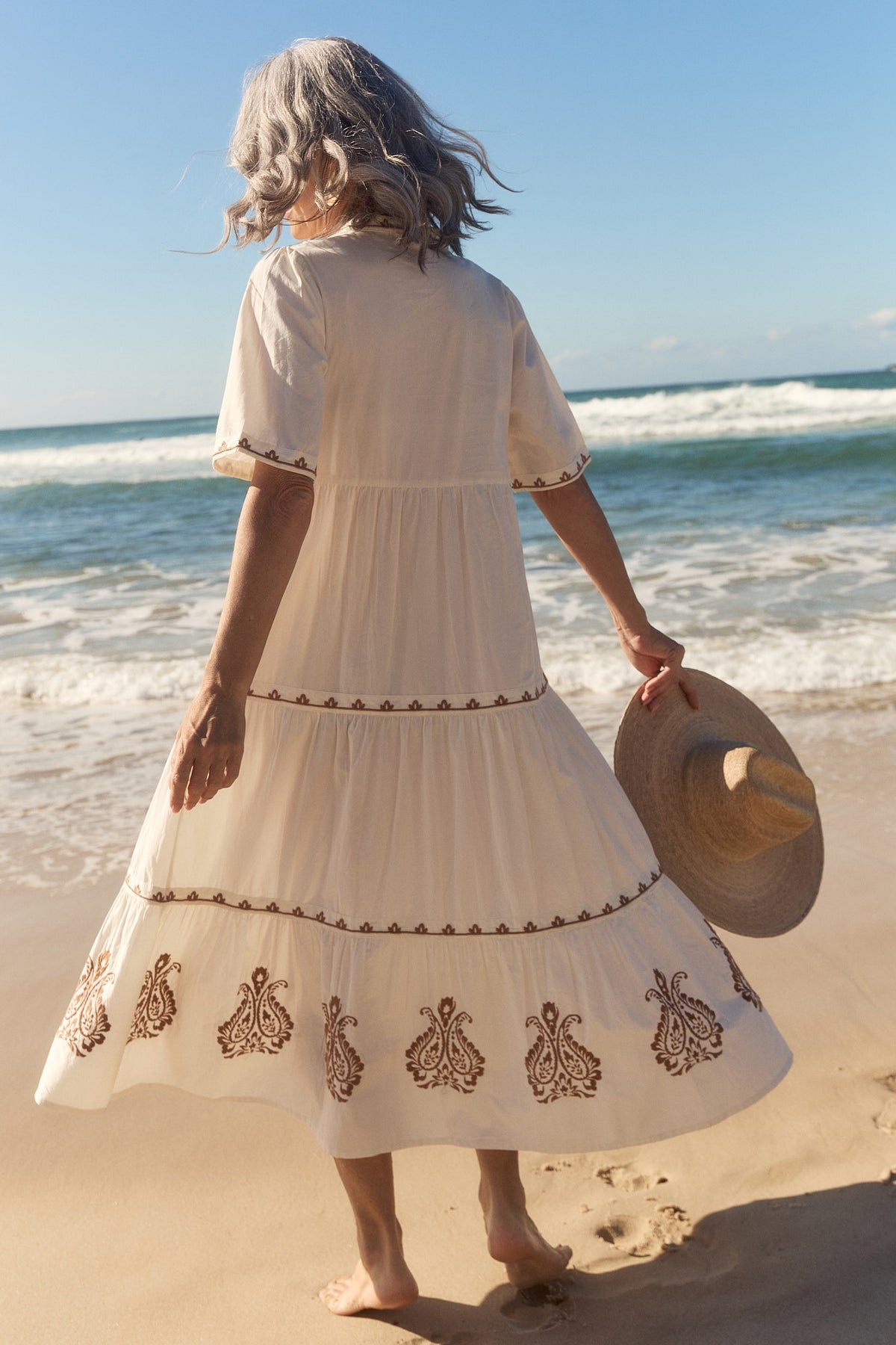 Sabre Embroidered V-Neck Dress in Natural