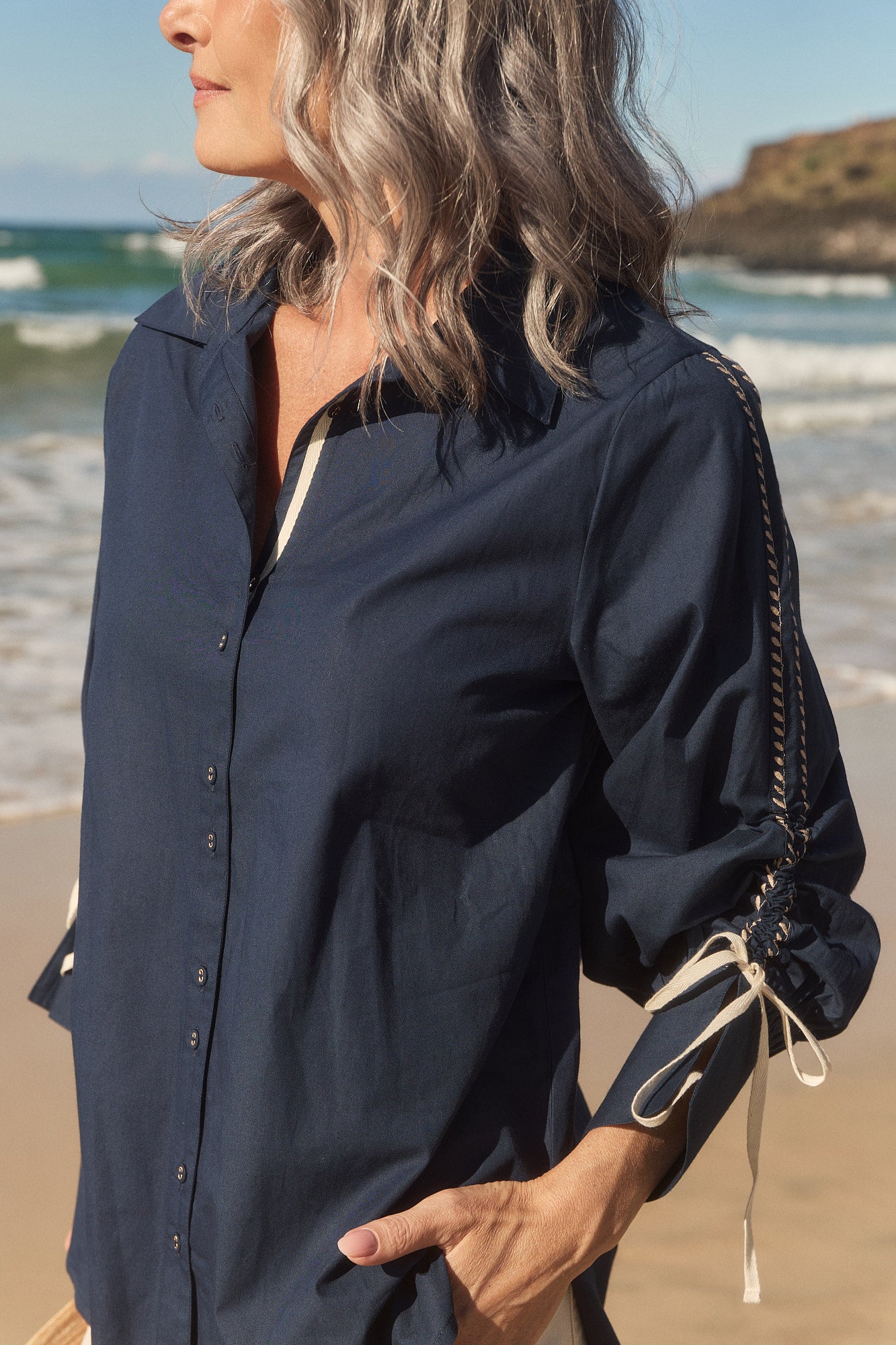 Andie Drawstring Shirt in Navy