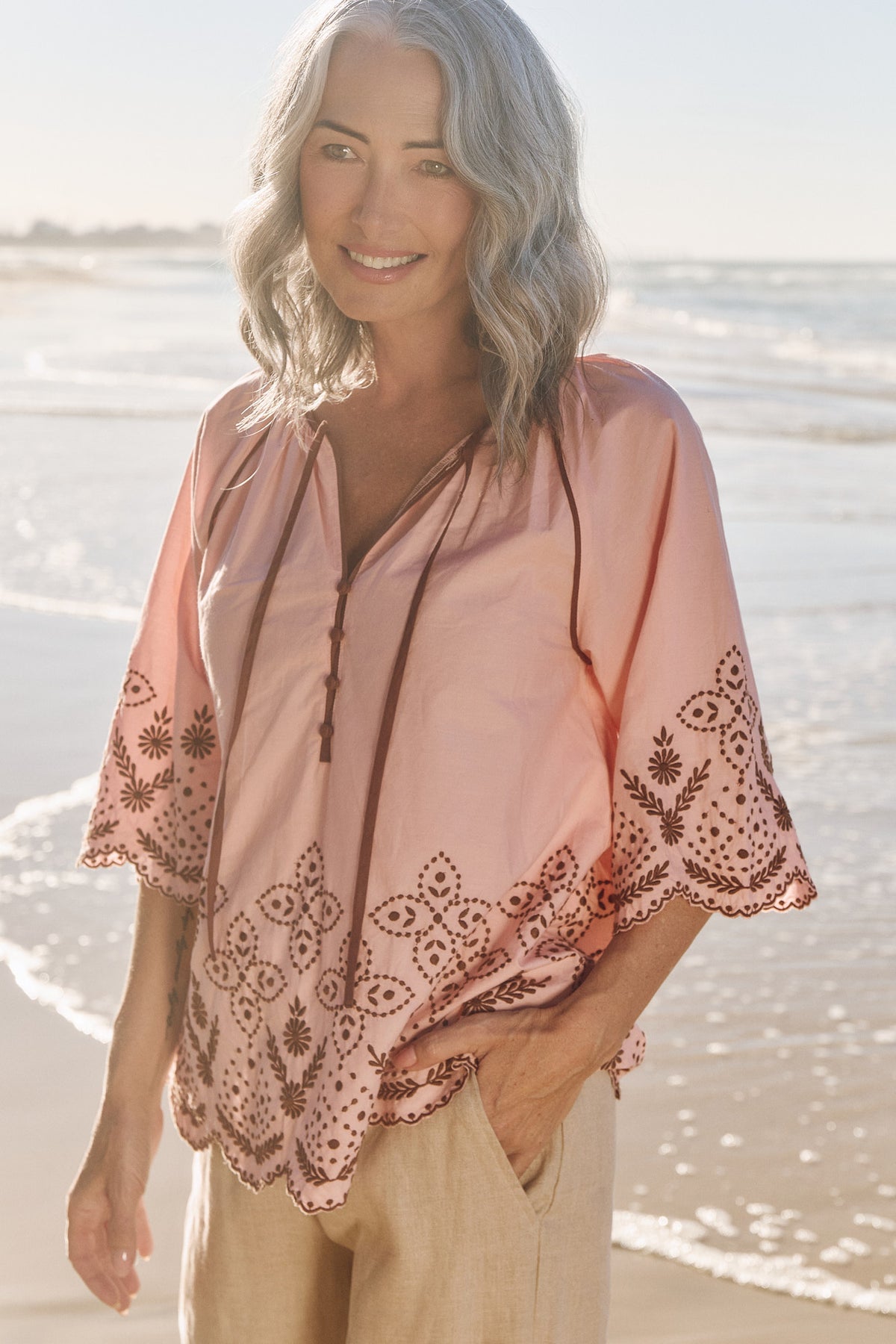 Delilah Embroidered Blouse in Dawn