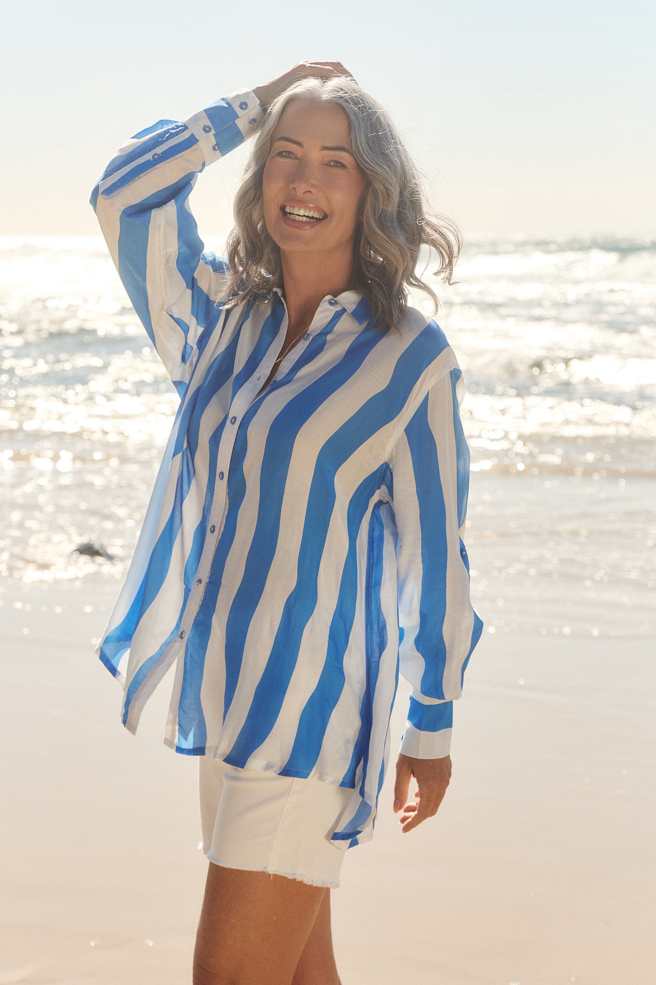 Bowie Oversized Cotton Silk Shirt in Yacht Club
