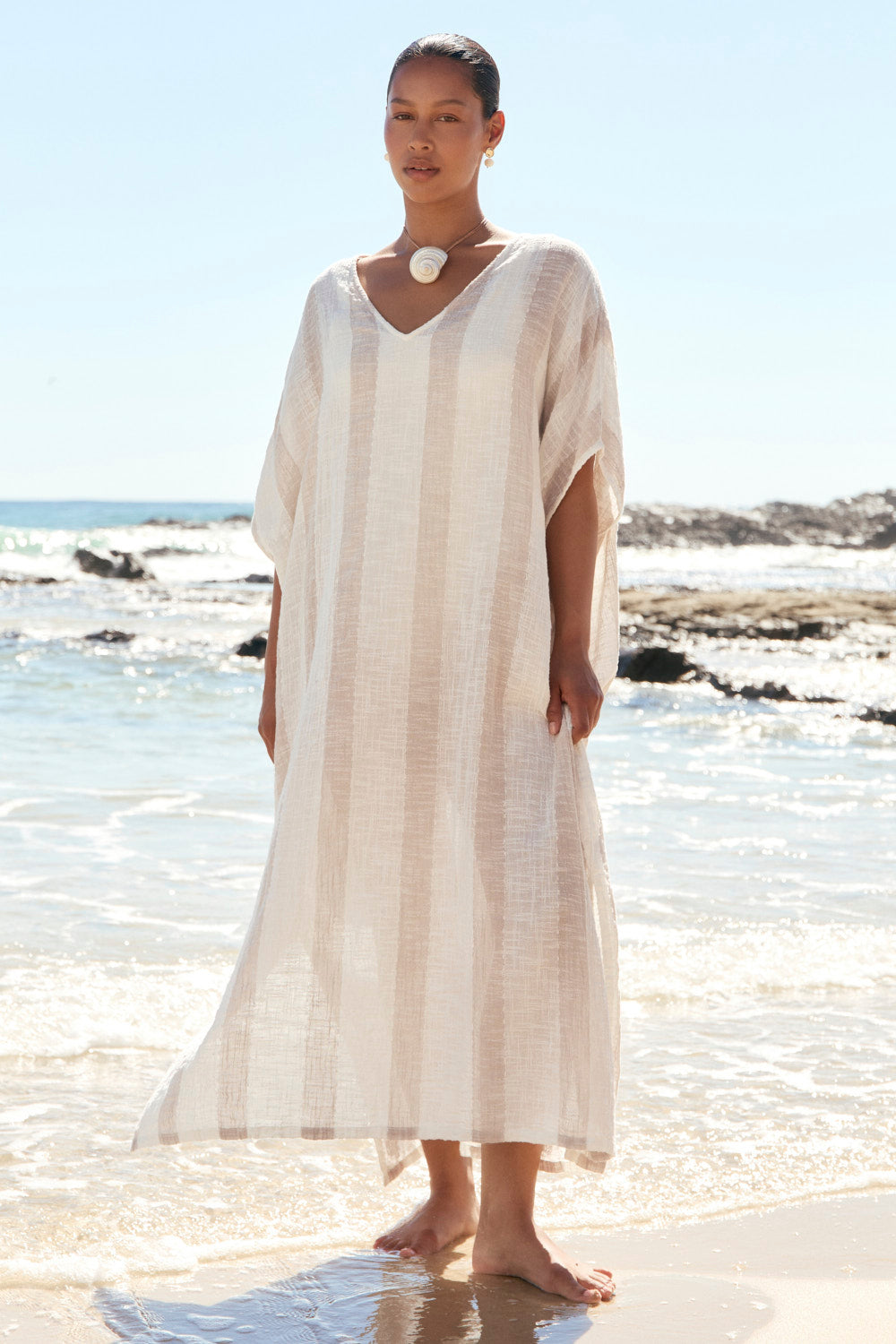 Leilani Kaftan in Natural Stripe
