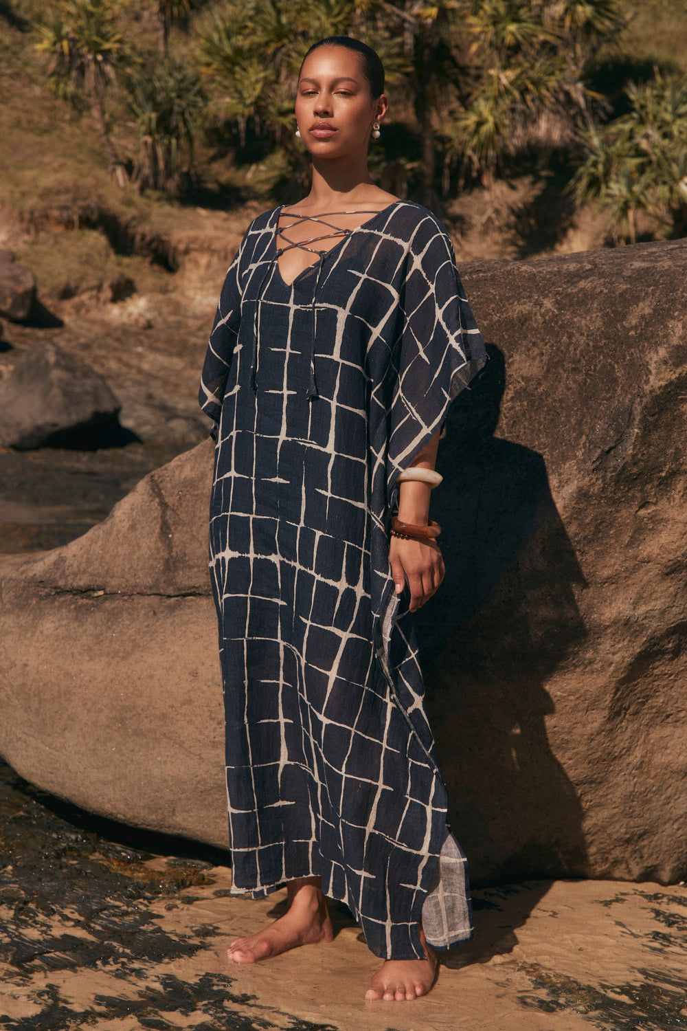 Liesl Linen Kaftan in Woven Echo