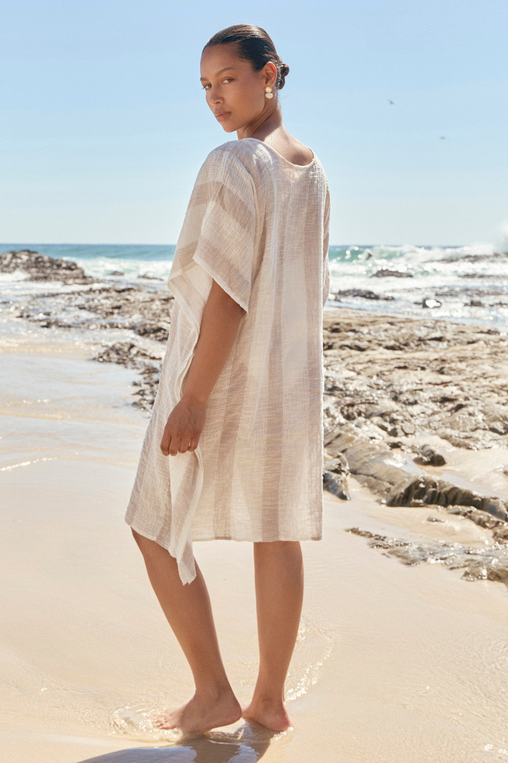 Liesl Short Kaftan in Natural Stripe