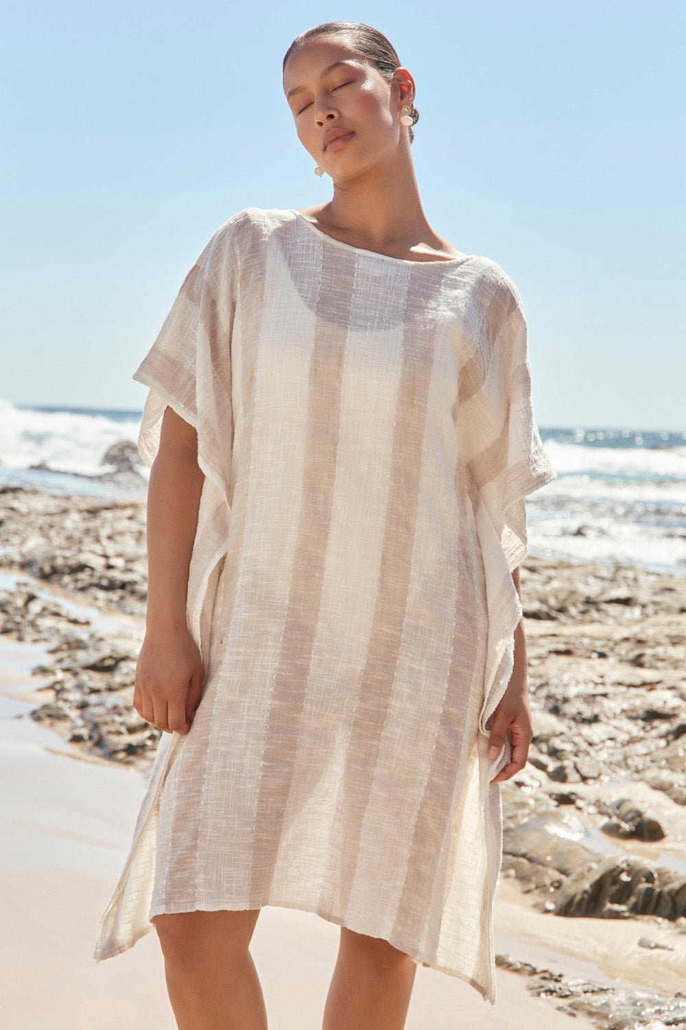 Liesl Short Kaftan in Natural Stripe