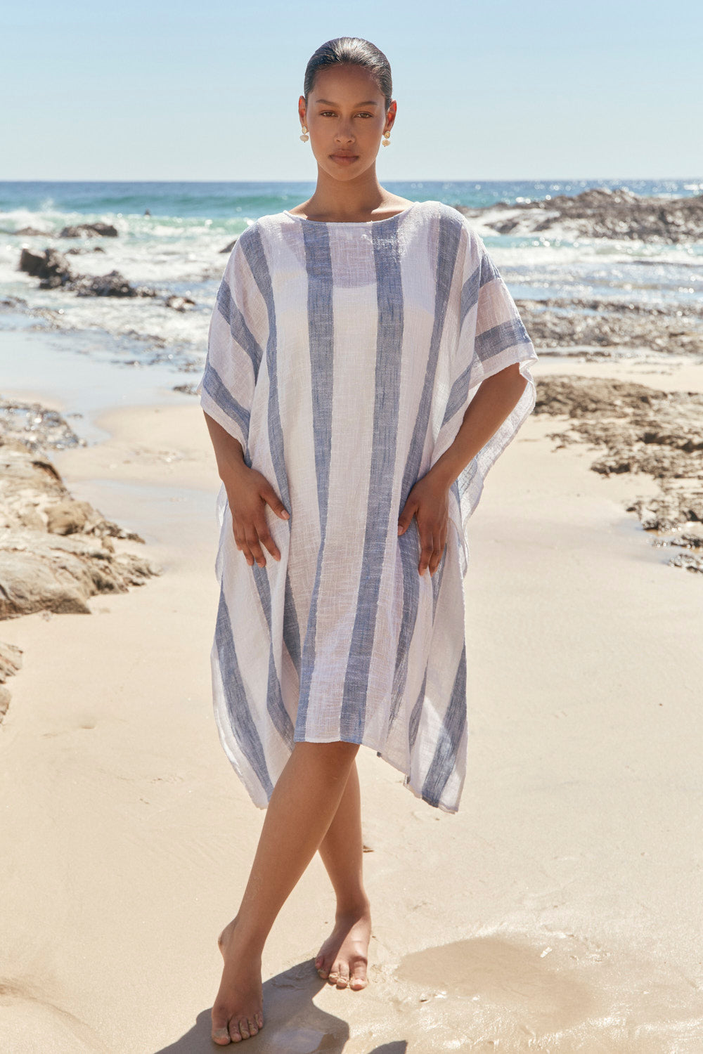 Liesl Short Kaftan in Blue Stripe