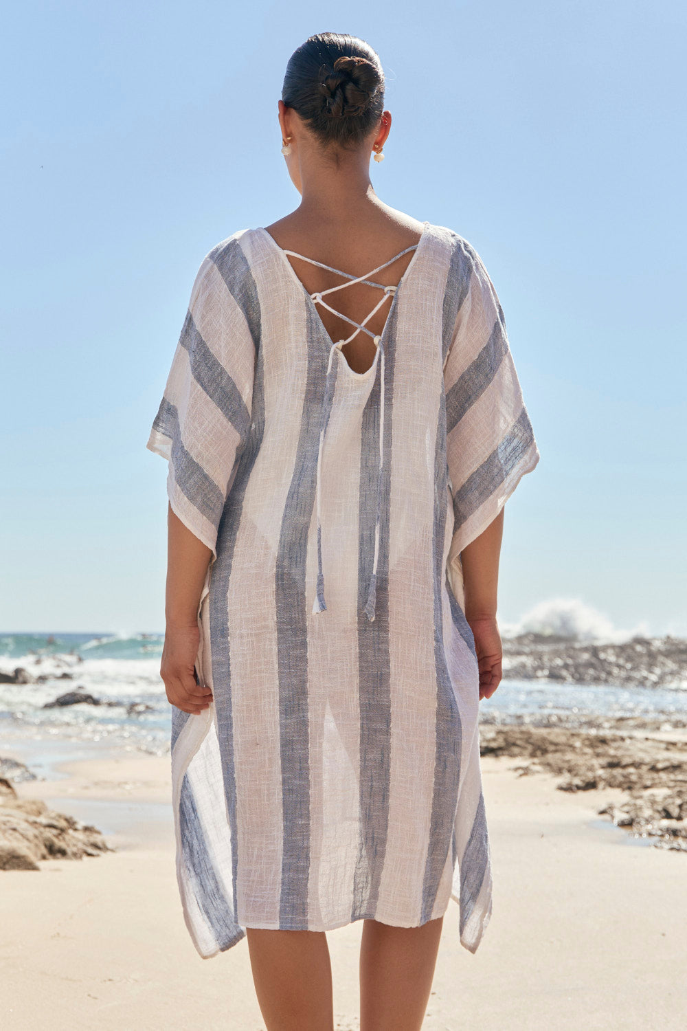 Liesl Short Kaftan in Blue Stripe