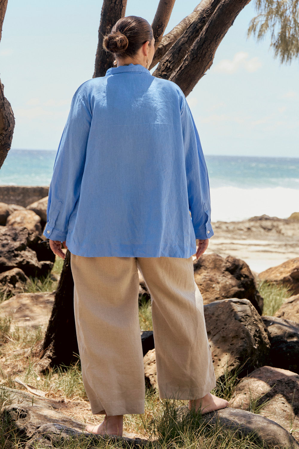 Linen Boyfriend Shirt in Sky Blue, breathable 100% linen shirt - Adrift Clothing