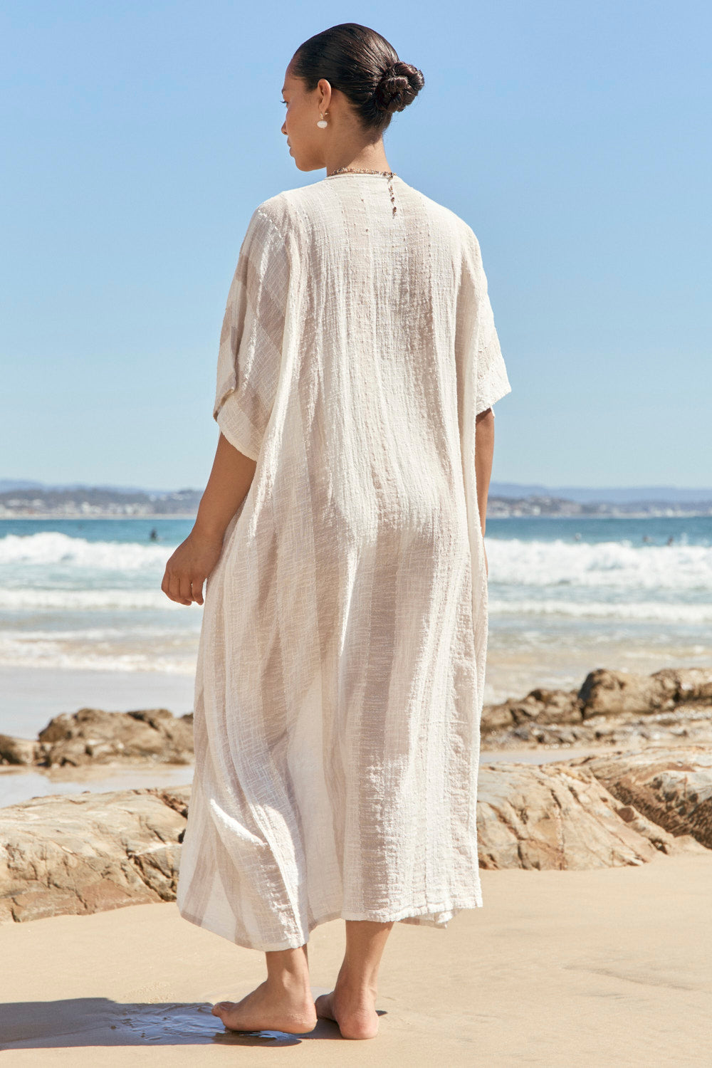 Liv Long Line Duster In Natural Stripe