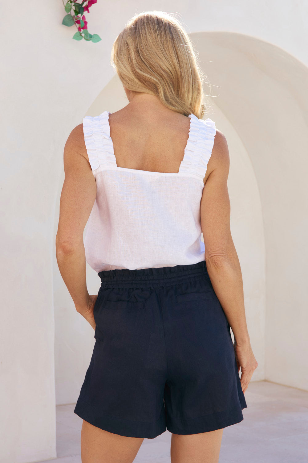 Lizey Linen A-Line Shorts in Navy