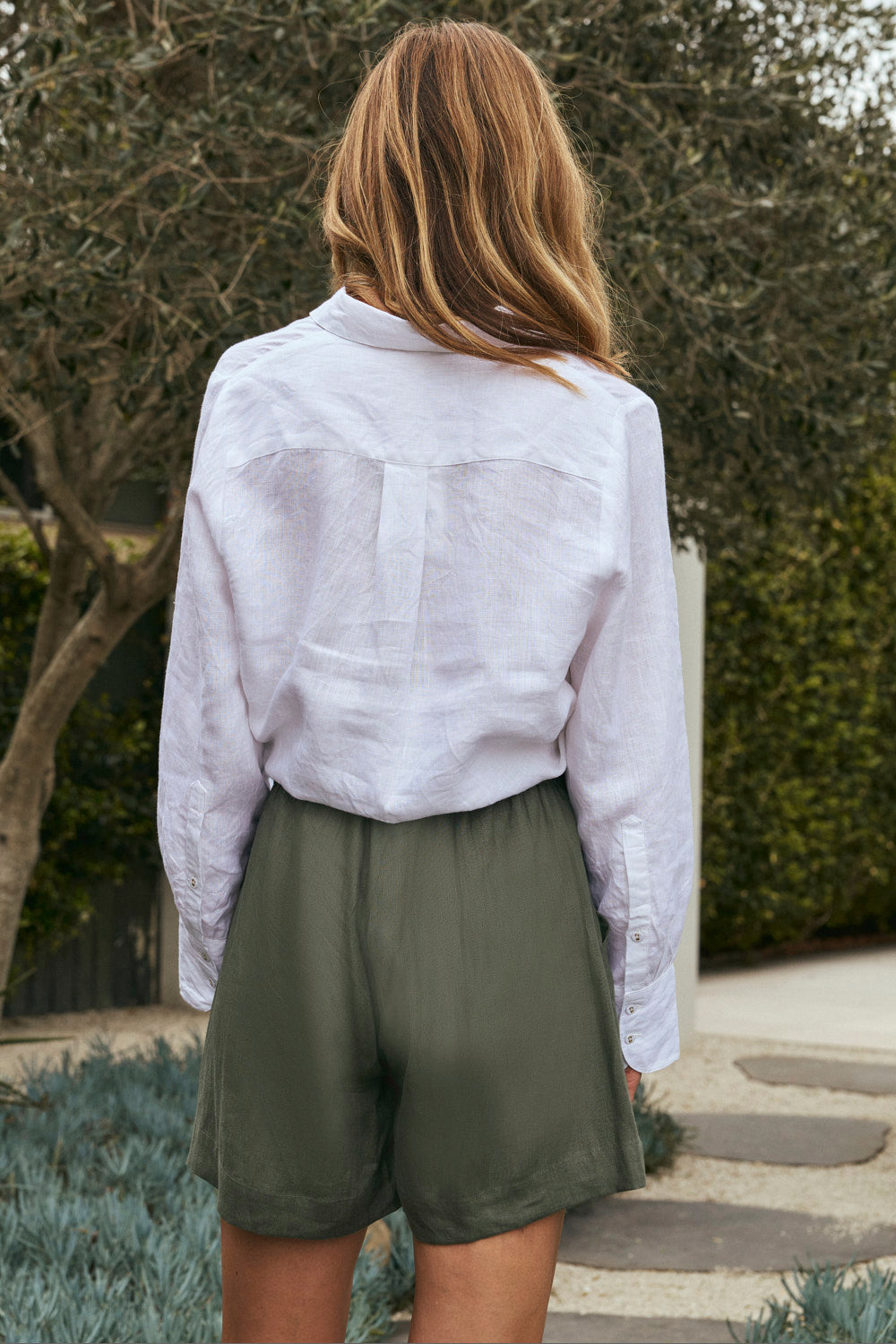 Lizey Linen A-Line Shorts in Dusty Sage