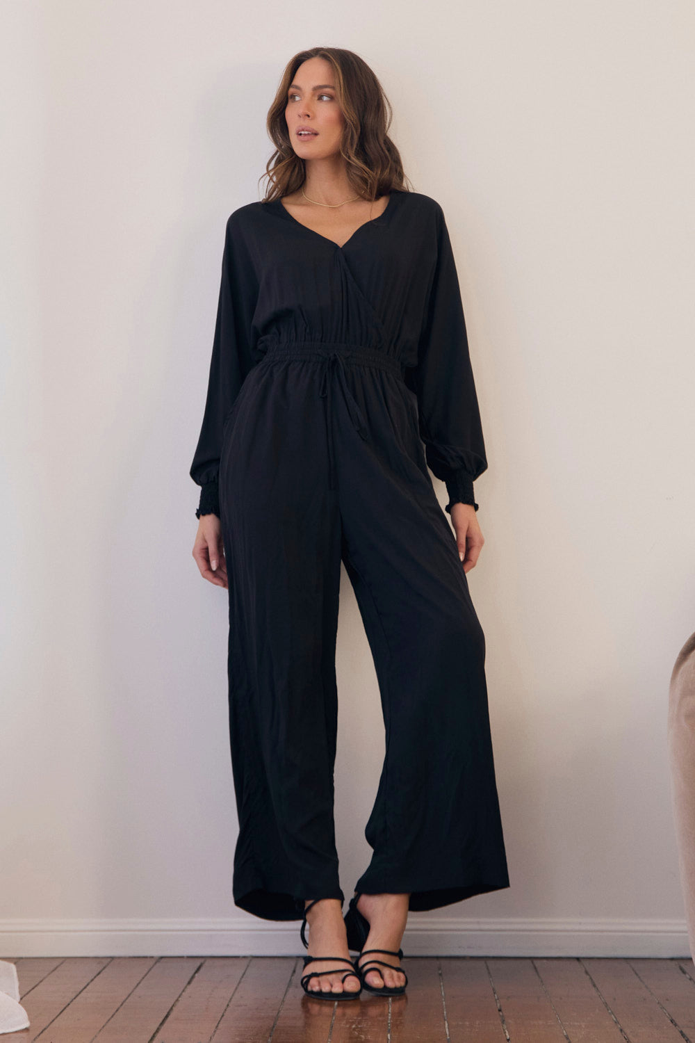 Lucette Long Sleeve Jumpsuit in Black, Jumpsuit - Adrift Clothing