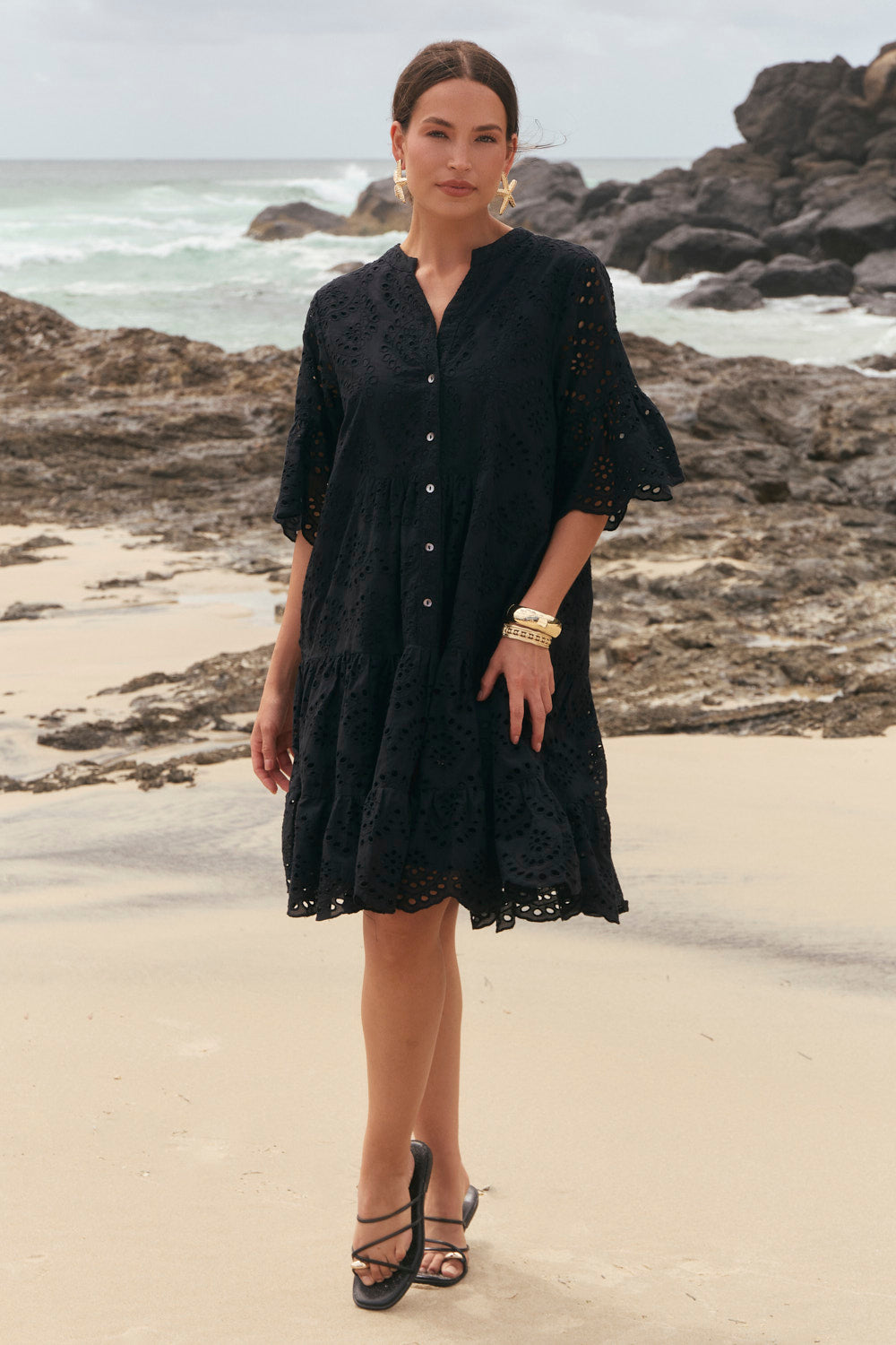 Lynette Shift Dress in Black Broderie