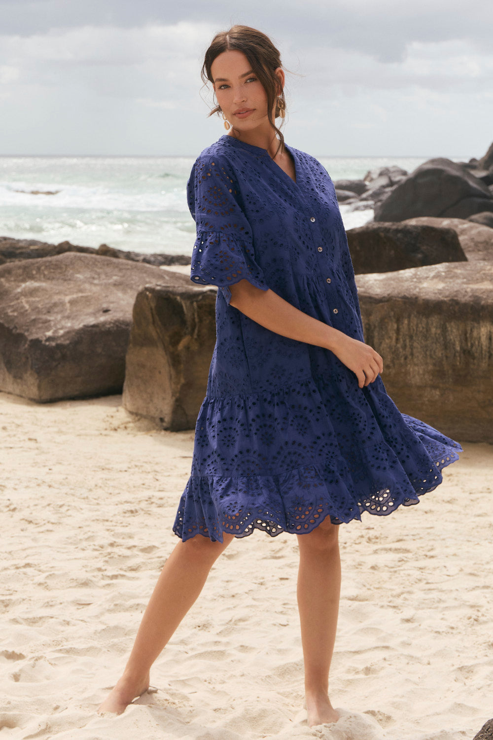Lynette Shift Dress in Royal Broderie