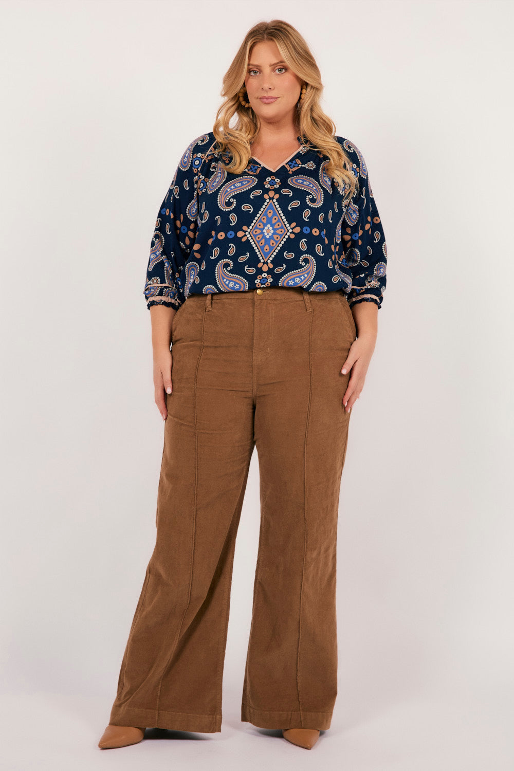 Adrift Wide Leg Brushed Cotton Pant in Camel