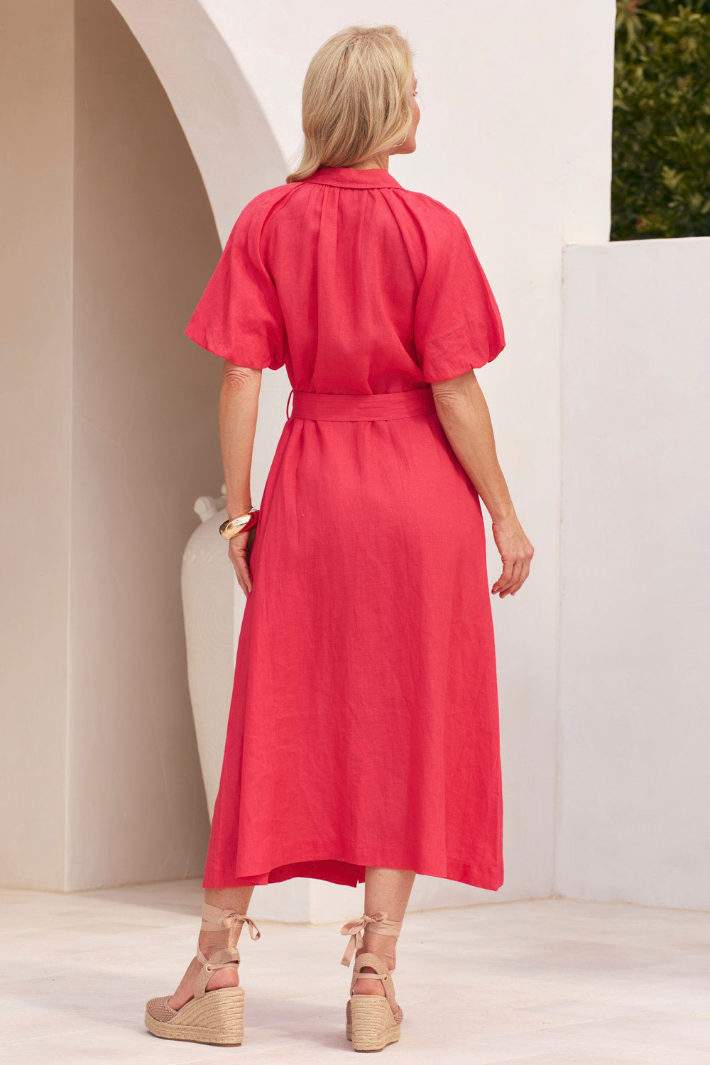 Matilda Linen Collared Dress in Watermelon
