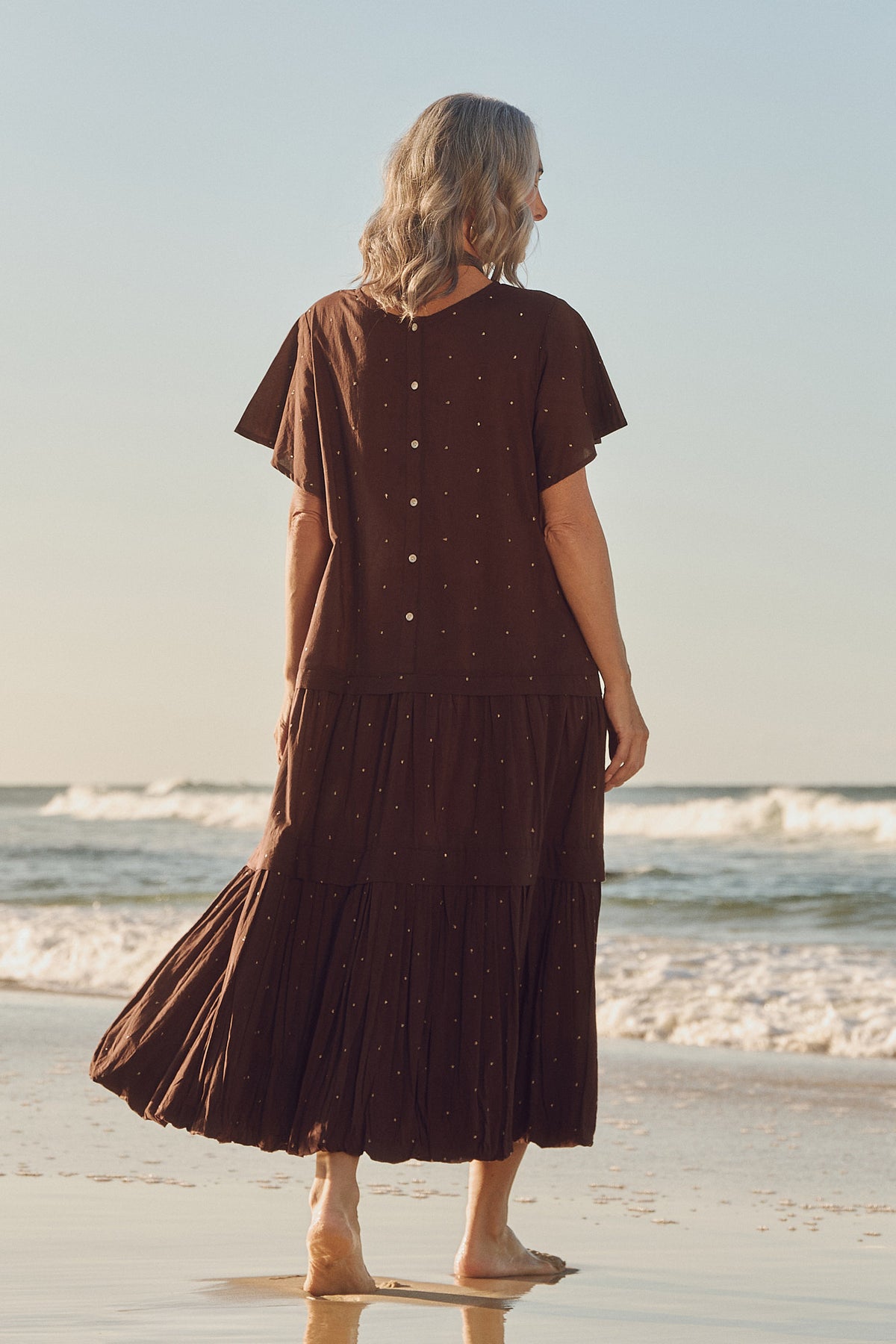 Millie Reversible Flutter Sleeve Dress in Chocolate Aurum