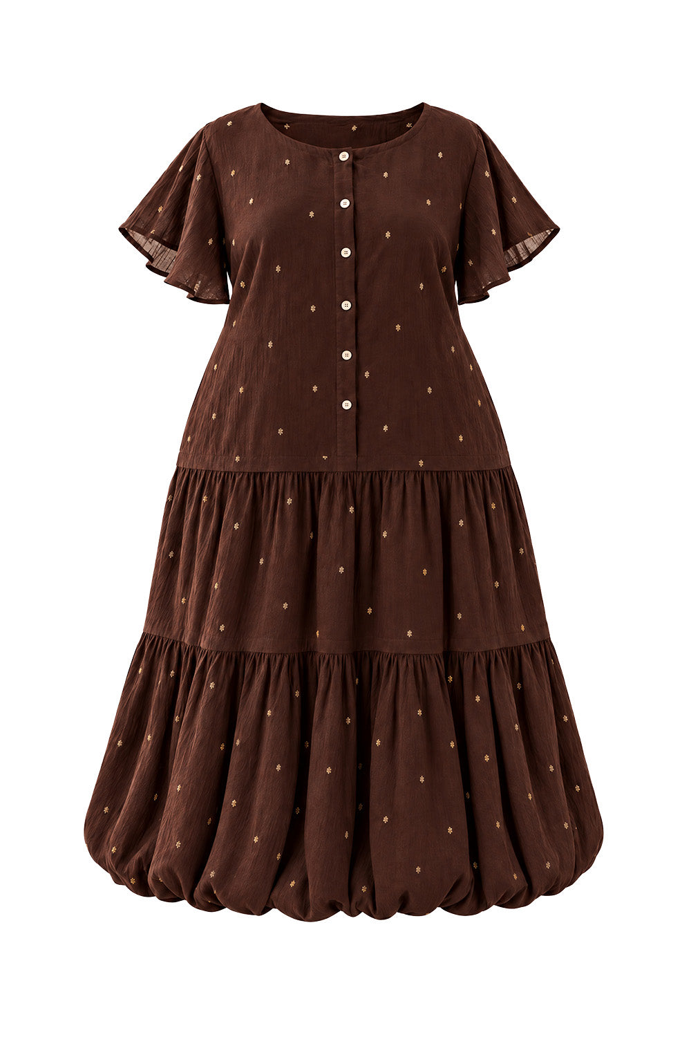 Millie Reversible Flutter Sleeve Dress in Chocolate Aurum