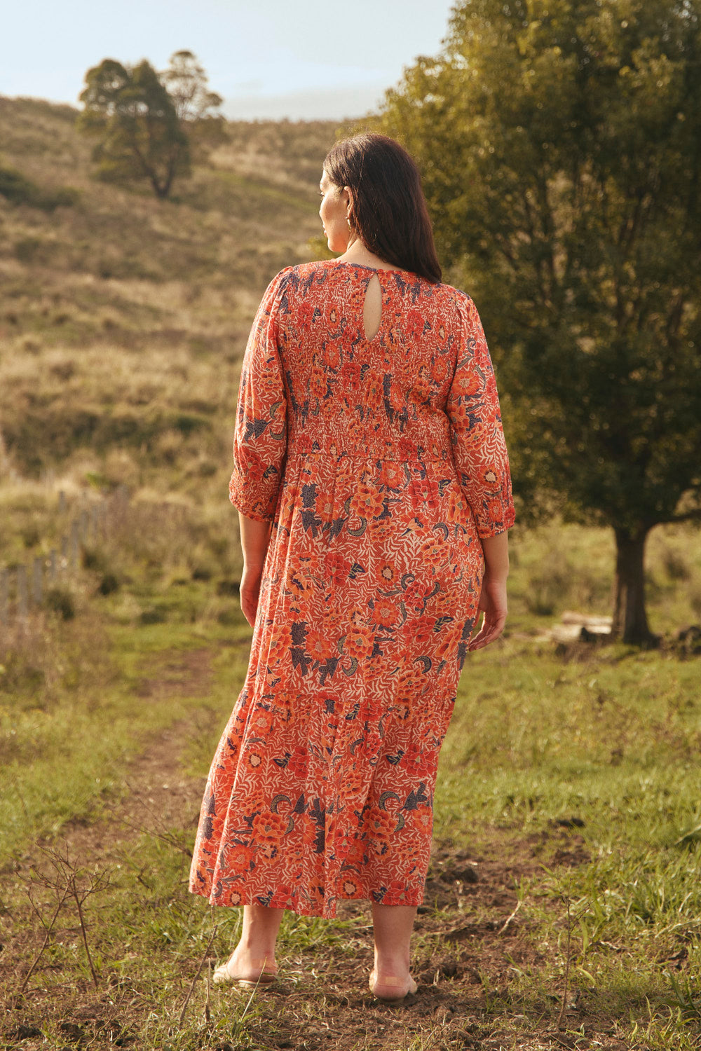 Minden Shirred Dress in Crimson Haze