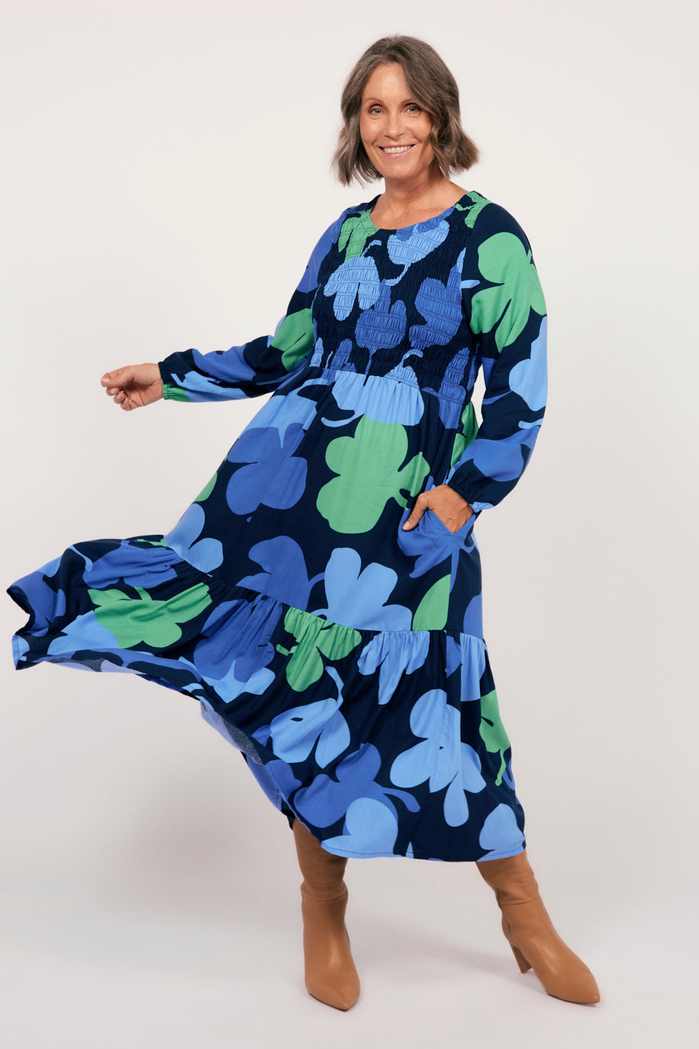 Minden Shirred Dress in Wintergarden