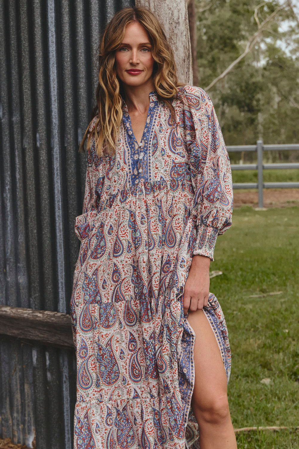 Mirabelle Frill Dress in Kalamkari, Maxi Dress - Adrift Clothing