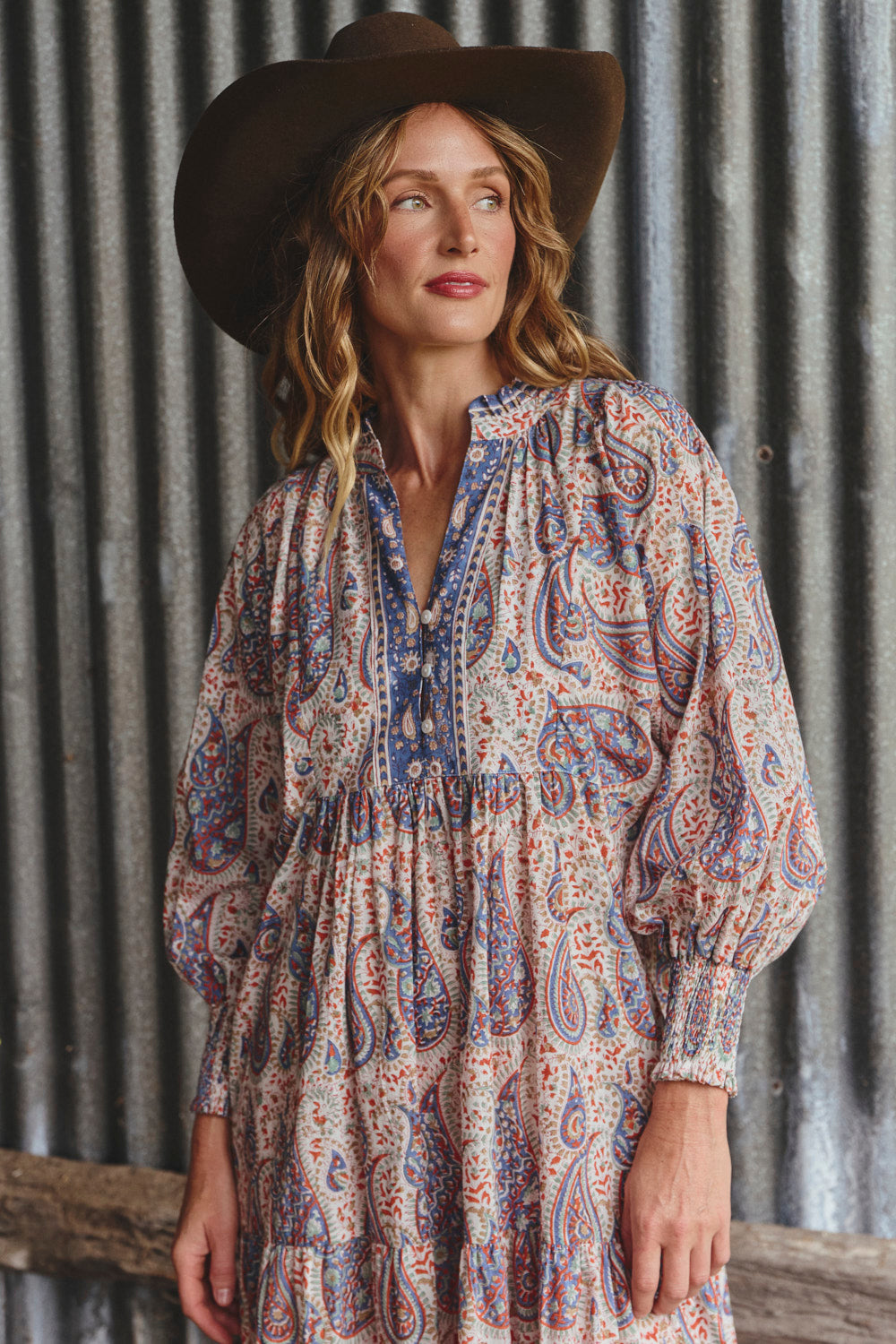 Mirabelle Frill Dress in Kalamkari, Maxi Dress - Adrift Clothing