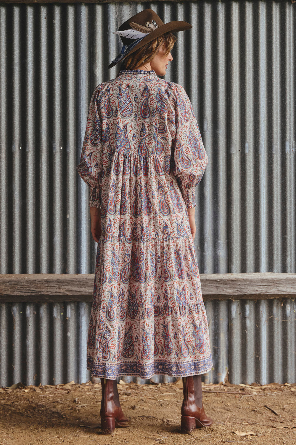 Mirabelle Frill Dress in Kalamkari, Maxi Dress - Adrift Clothing