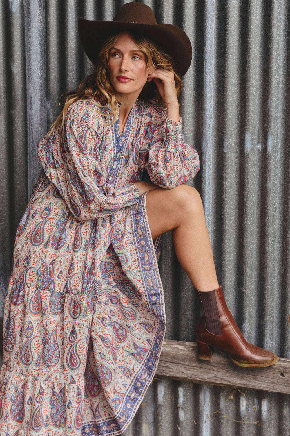 Mirabelle Frill Dress in Kalamkari, Maxi Dress - Adrift Clothing