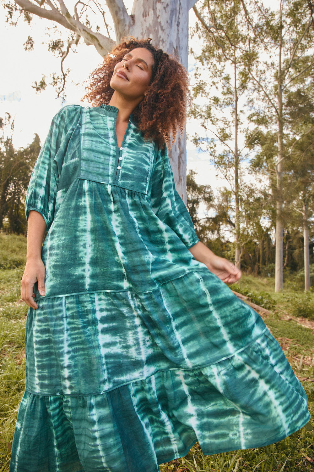 Mirabelle Frill Dress in Shibori Green