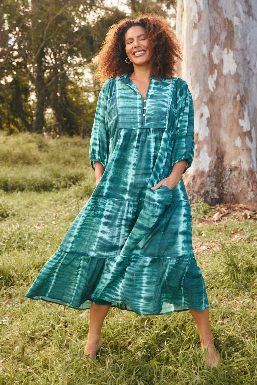 Mirabelle Frill Dress in Shibori Green