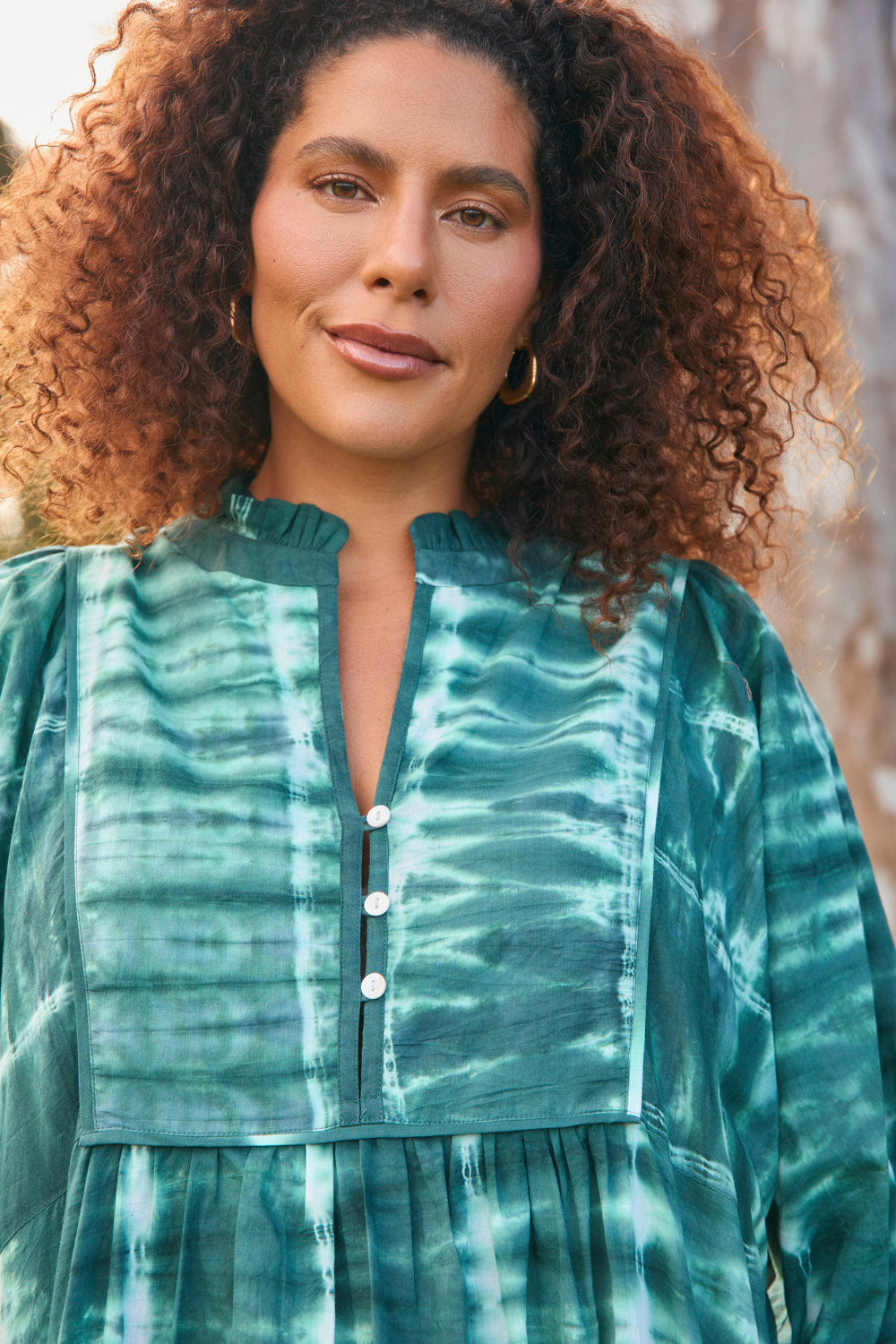 Mirabelle Frill Dress in Shibori Green